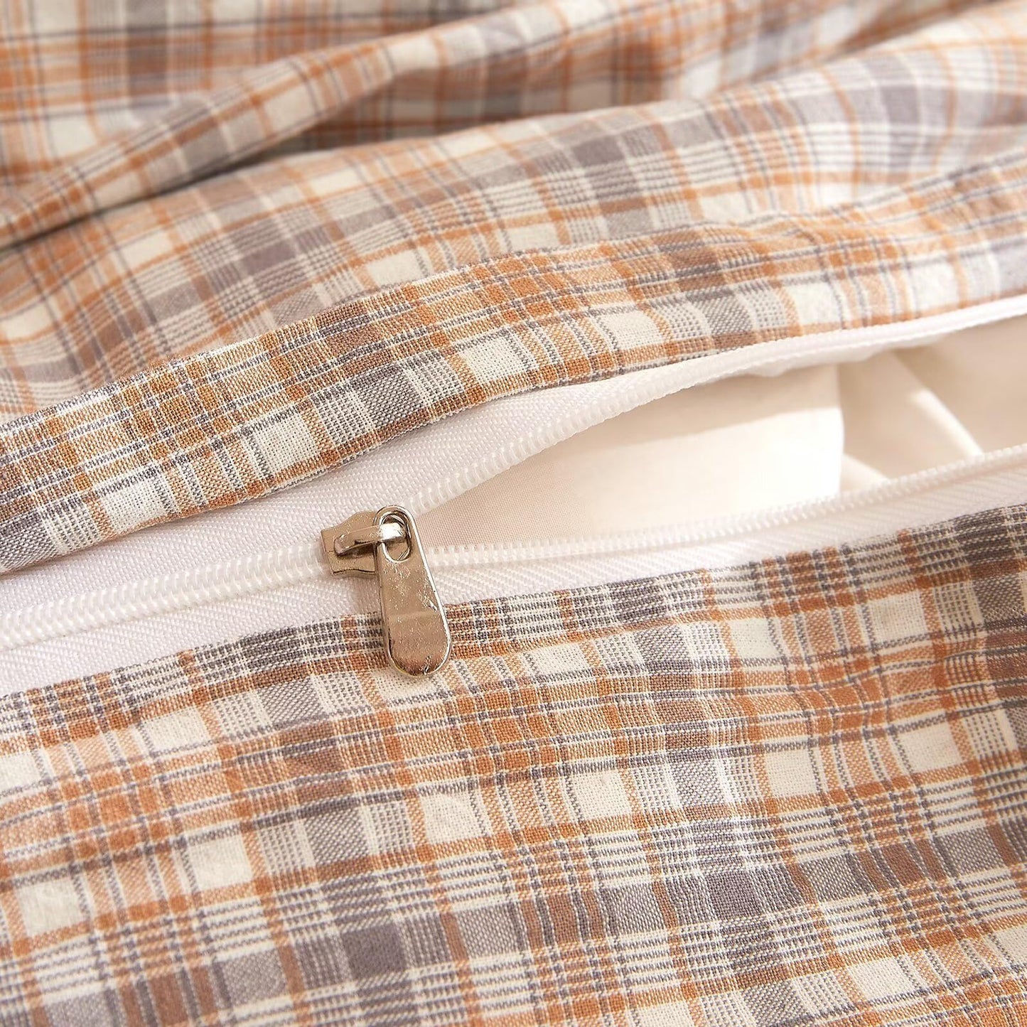 AMZTOP Plaid Queen Size Duvet Cover Set 100 Cotton,1 Duvet Cover and 2 Pillowcases,Soft Comfy Breathable Comforter Covers Bed Set,Washed Cotton Zipper Closure Queen Bedding 90"×90"