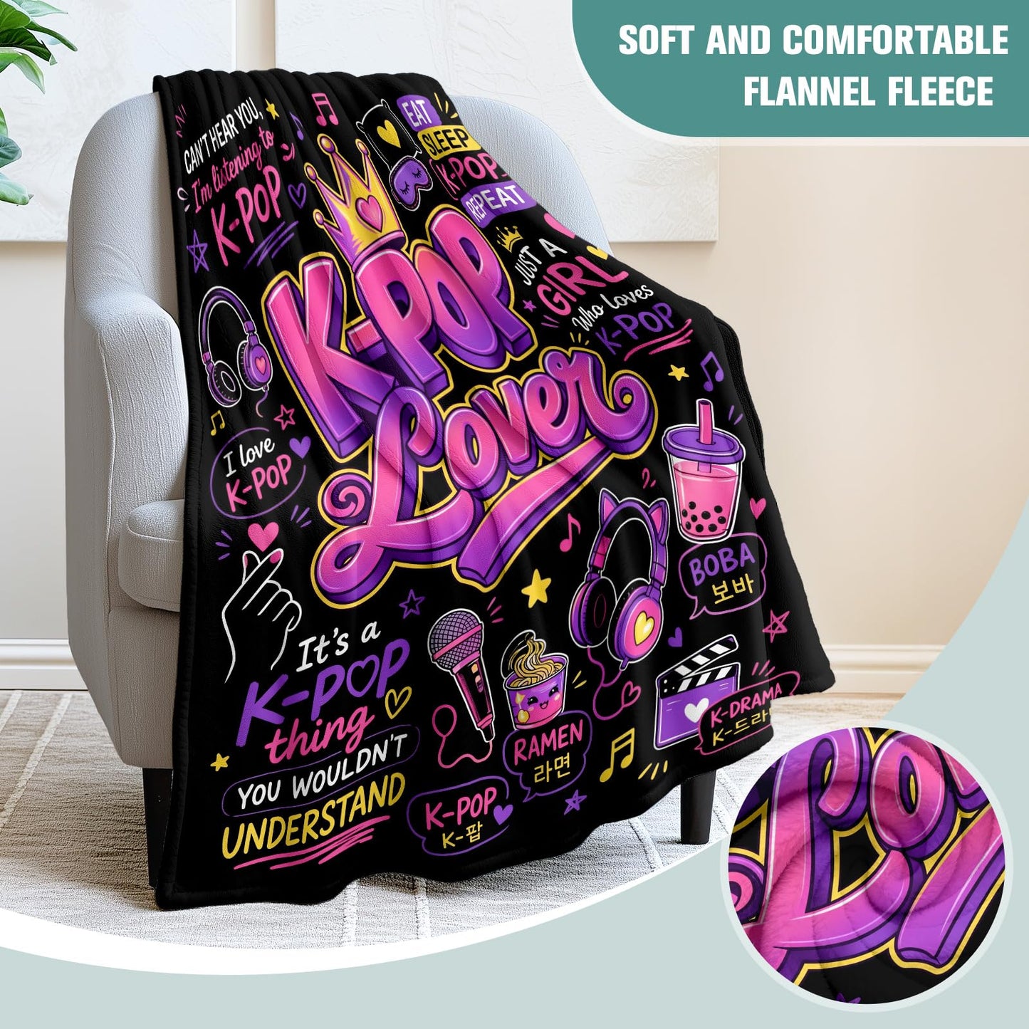 Jekeno Kpop Blanket for Girls Teens Flannel Throw Blanket Cute K pop Lover Gifts Cozy Fleece Blanket Soft Bed Couch Decorative Cover Travel Bedding Kpop Gifts