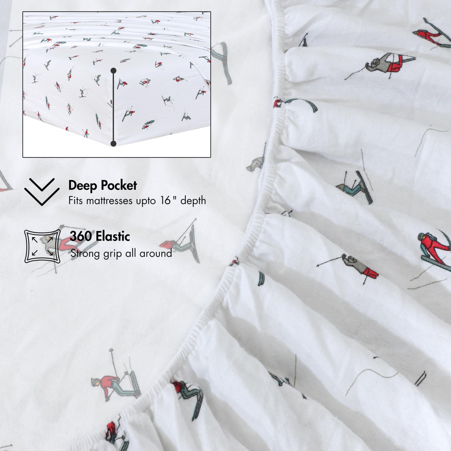 RUVANTI Flannel Sheets Queen Size - 100% Cotton Double Brushed Bed Sheets, Deep Pockets 16 Inches Queen Sheet Set, All Seasons Breathable & Extra Soft - Warm & Cozy, 4 Piece, Flurry Friends