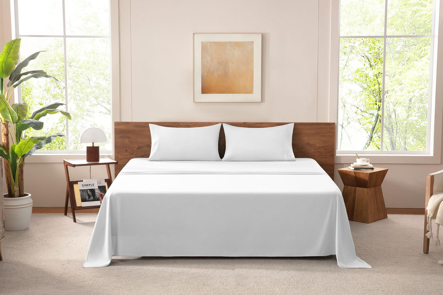 MISSQ California King Size Bed Sheets Set - Cooling, Extra Soft, Wrinkle & Fade Resistant, Hypoallergenic - 4 Piece Hotel Luxury Microfiber Sheets with 16 Inch Deep Pocket, Cal King, White