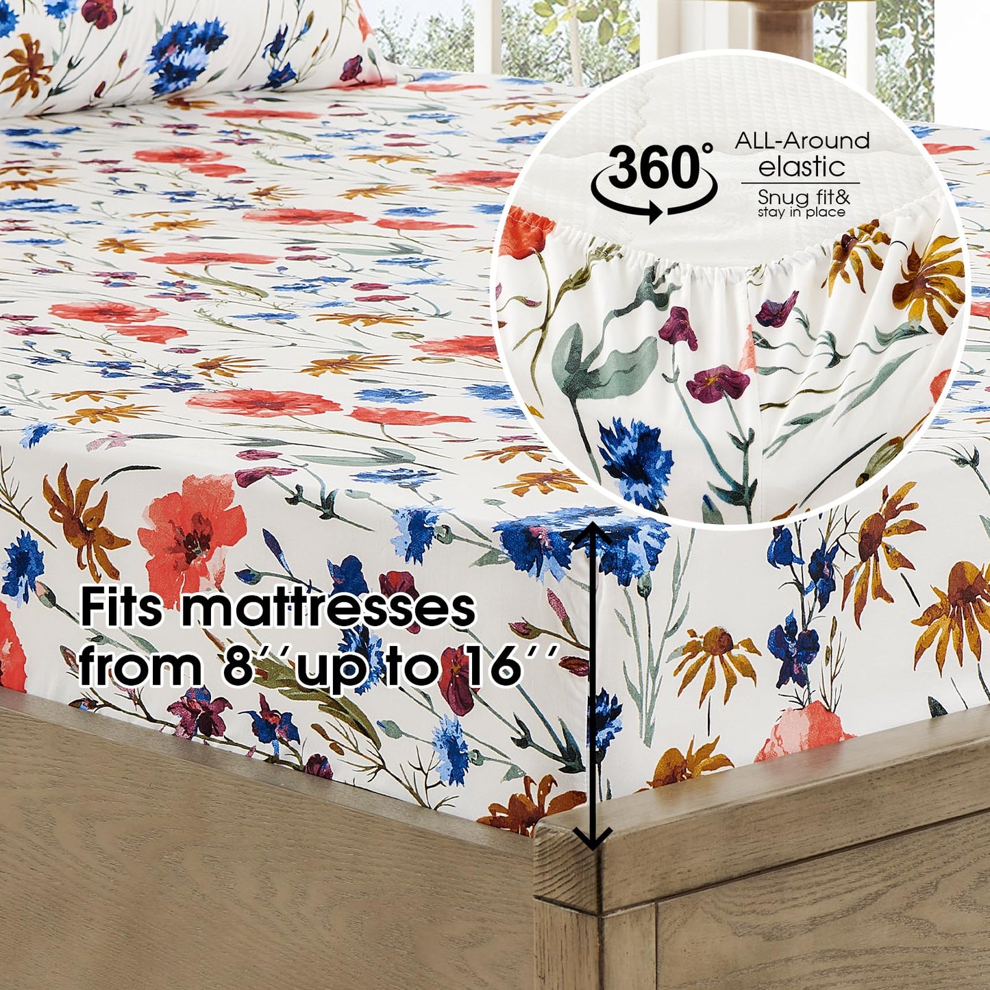 FreshCulture Floral Bed Sheets - Ultra Soft King Size Sheets Set - Brushed Microfiber Floral Sheets - Deep Pockets - Easy Care - Hotel Luxury 4 Piece Flower Printed Sheets King, Le Jardin