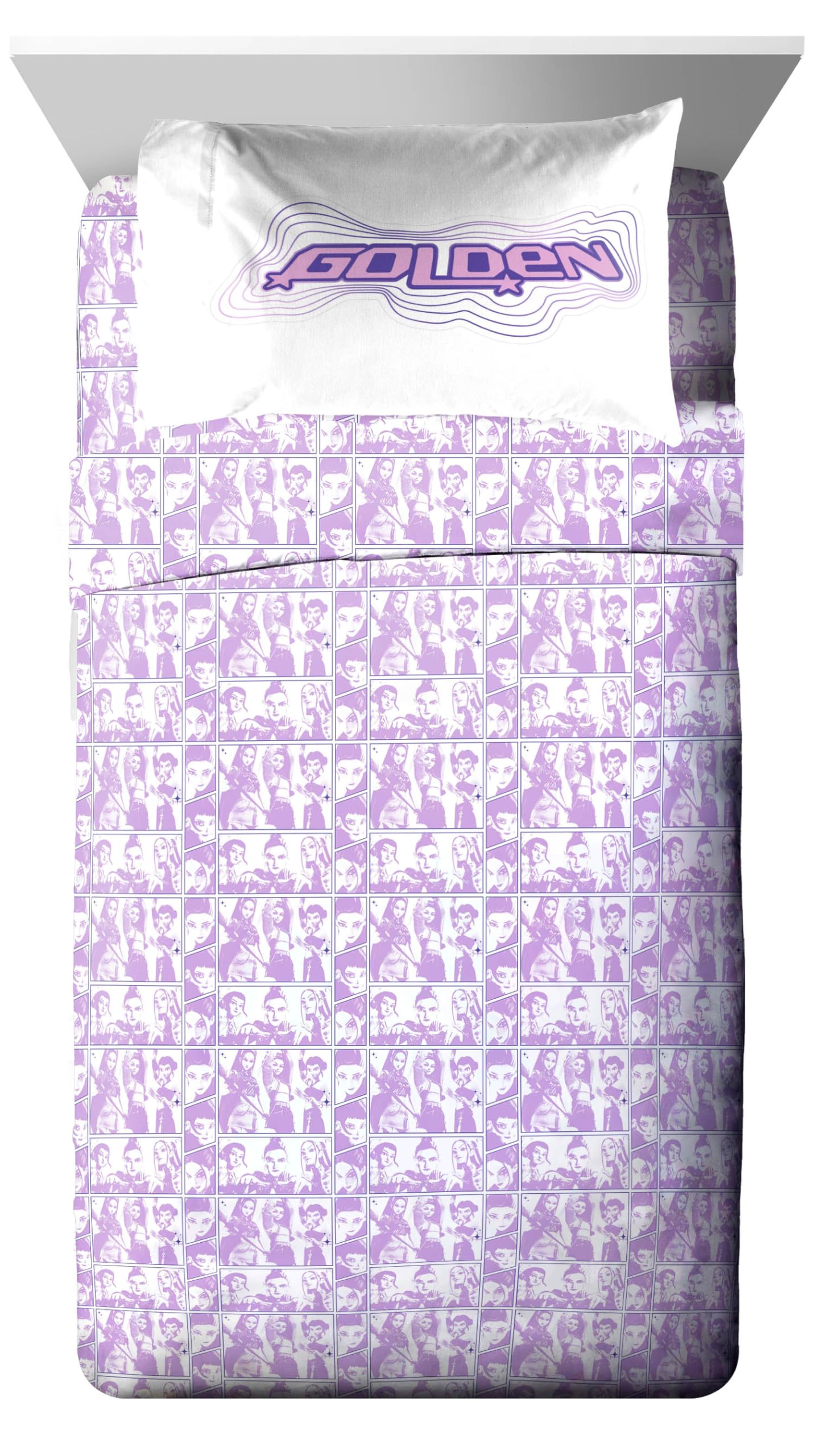Jay Franco Kids Comforter Set Includes Sheets and Pillow Covers - Soft and Cozy Bed Set for Stylish Room Decor, Official Licensed Bedding, Purple - Kpop Demon Hunters, 5 Piece Twin