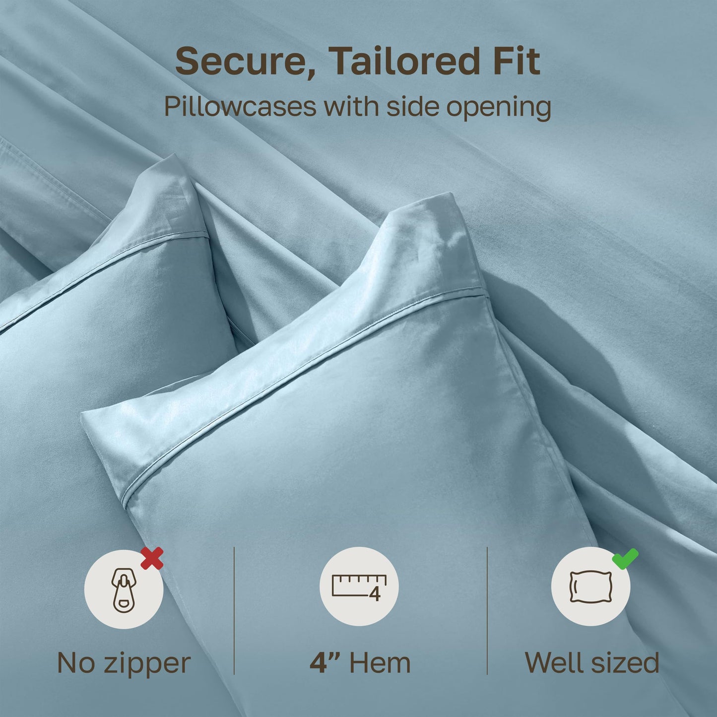California Design Den Standard Queen Size Pillowcase Set - 400 Thread Count, 100% Cotton Sateen, Set of 2 Pillow Covers, Soft and Breathable - Sky Blue