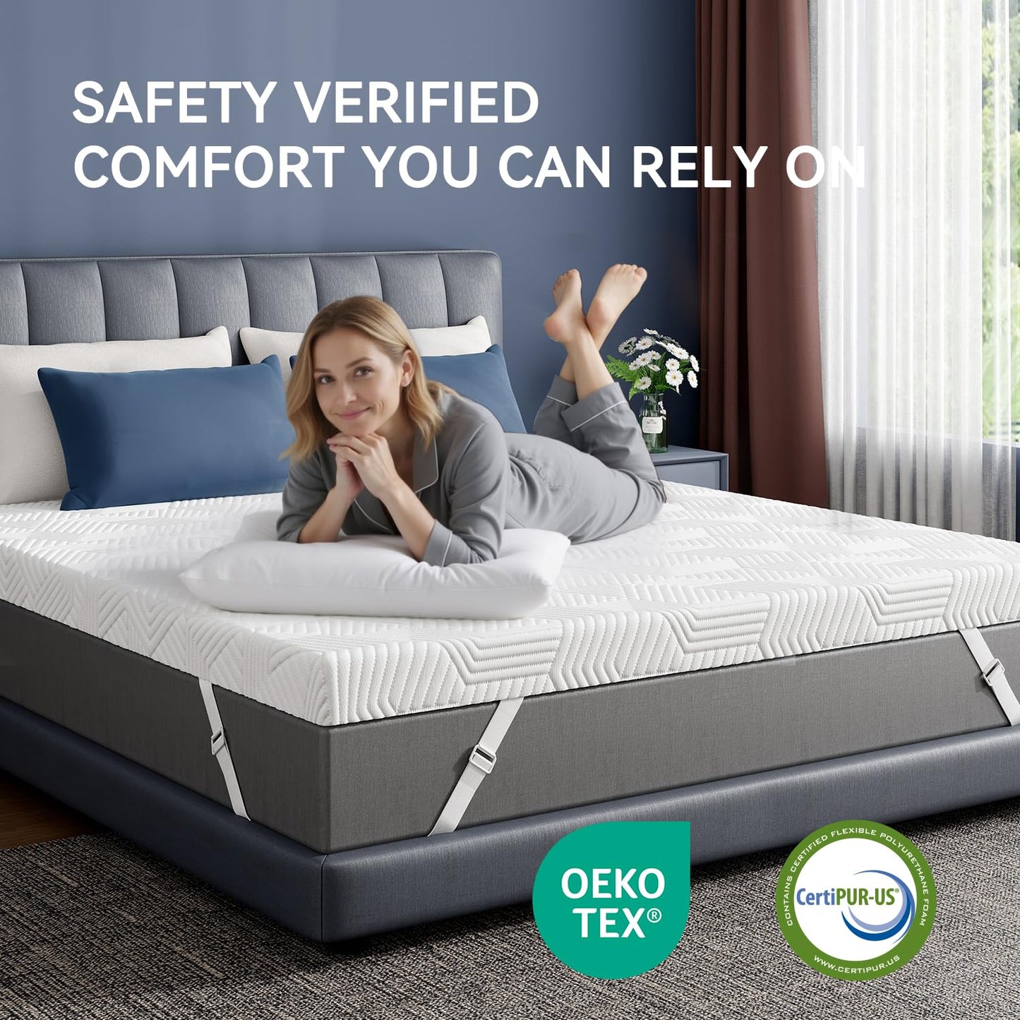 ELEMUSE 4 Inch Twin XL Memory Foam Mattress Topper, College Dorm Room Essentials, Gel Foam Bed Topper with Washable Cover, Non-Slip Back to School Bedding, CertiPUR-US