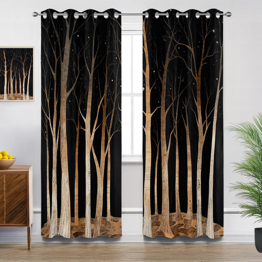 Solvivae Tree Curtains 63 Inch Length, Forest Blackout Curtains for Bedroom Living Room, Room Darkening Thermal Insulated Grommet Drapes, Patterned Window Treatments