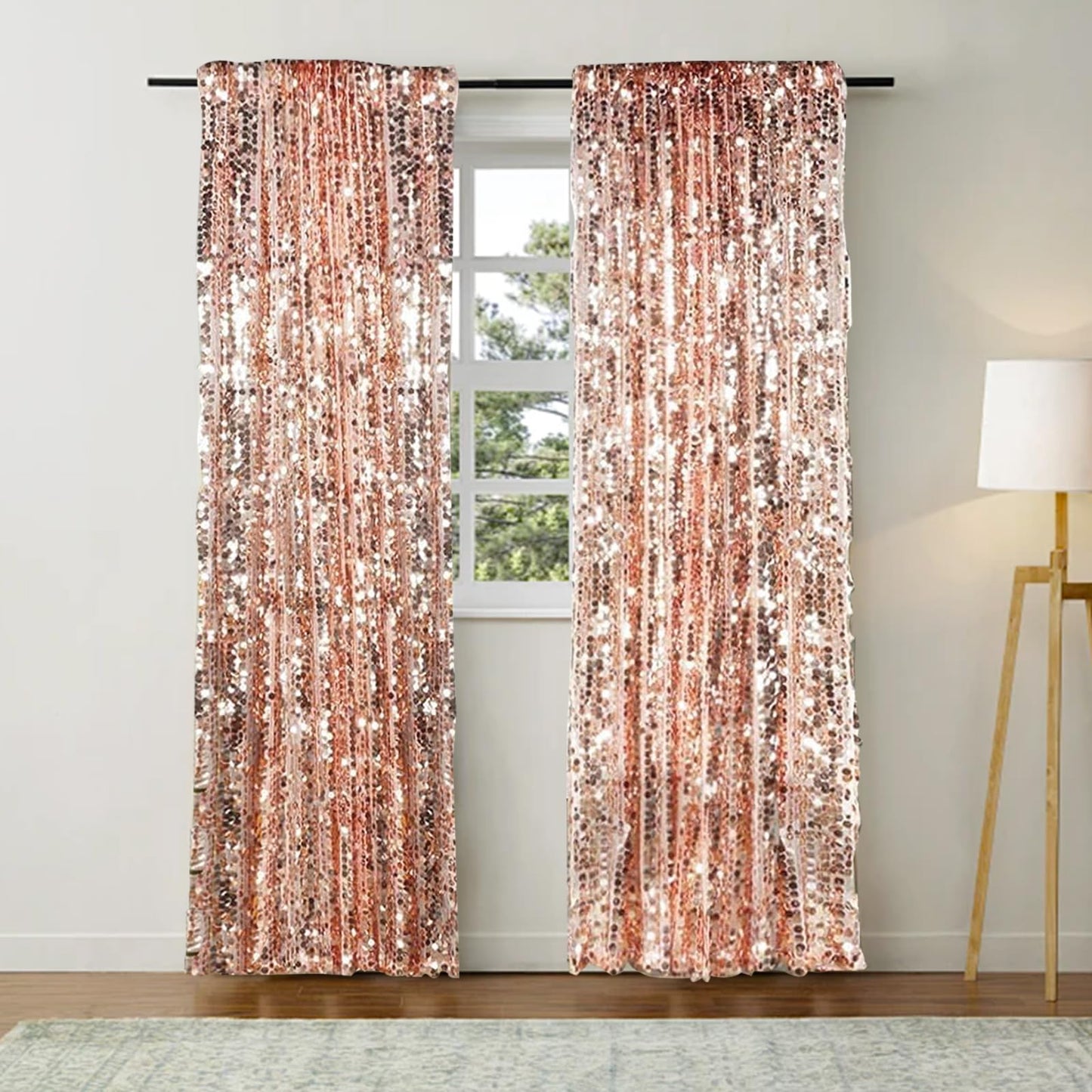 SFN SKY Big Sequin Rose Gold Drapes Curtains Panels Payette Sequin Backdrop Curtains Home Party Decoration Supplies 9FTx9FT for Thanksgiving Christmas Decor