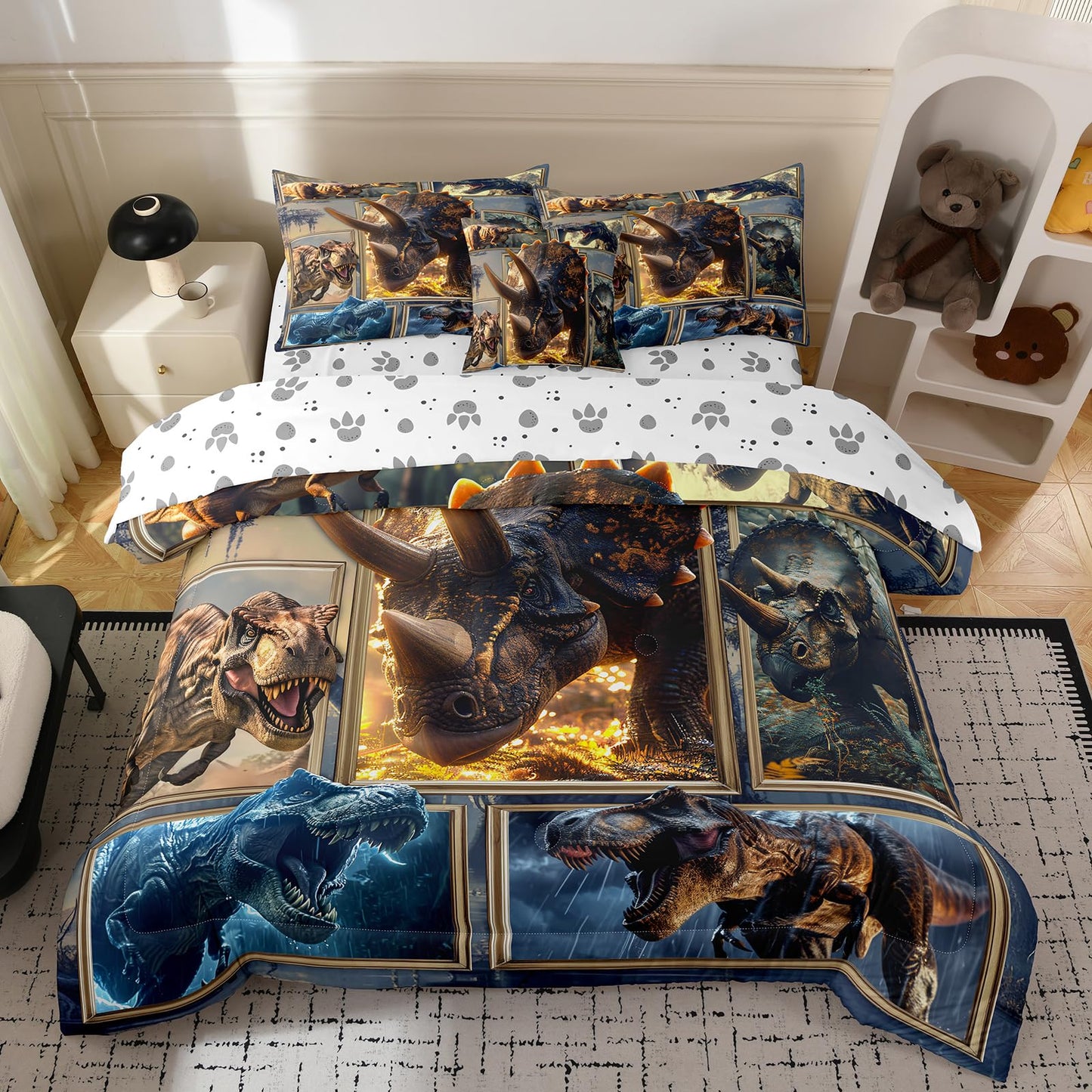 Bodhi Dinosaur Comforter Sets Twin for Boys,Three-Dimensional Style Dino Bedding Twin for Teens Super Soft Microfiber All Season Bed Set for Kids with Love