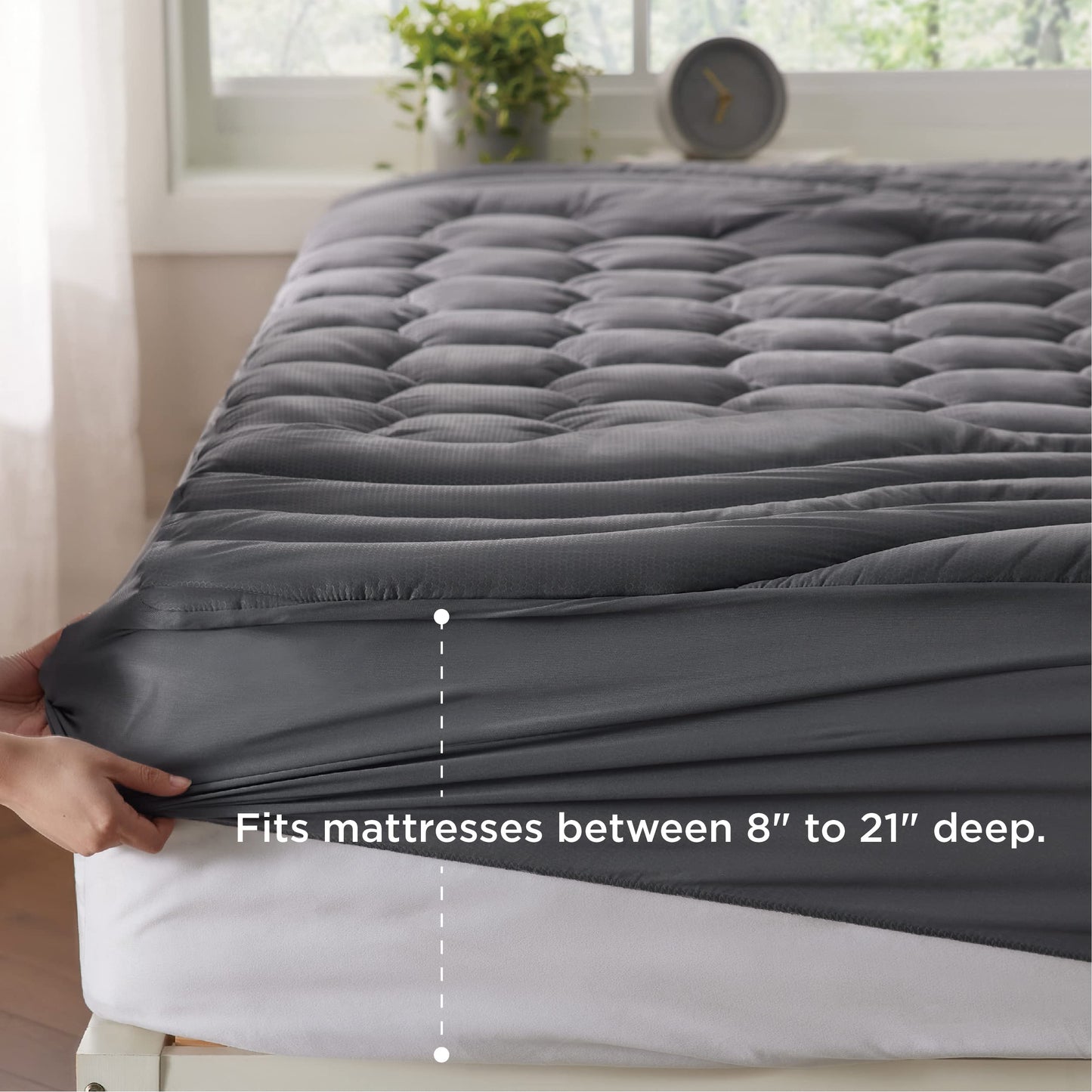 Bedsure King Size Mattress Pad - Soft Cooling Mattress Cover Padded, Quilted Fitted Mattress Protector with 8-21" Deep Pocket, Breathable Fluffy Pillow Top, Grey, 78x80 Inches