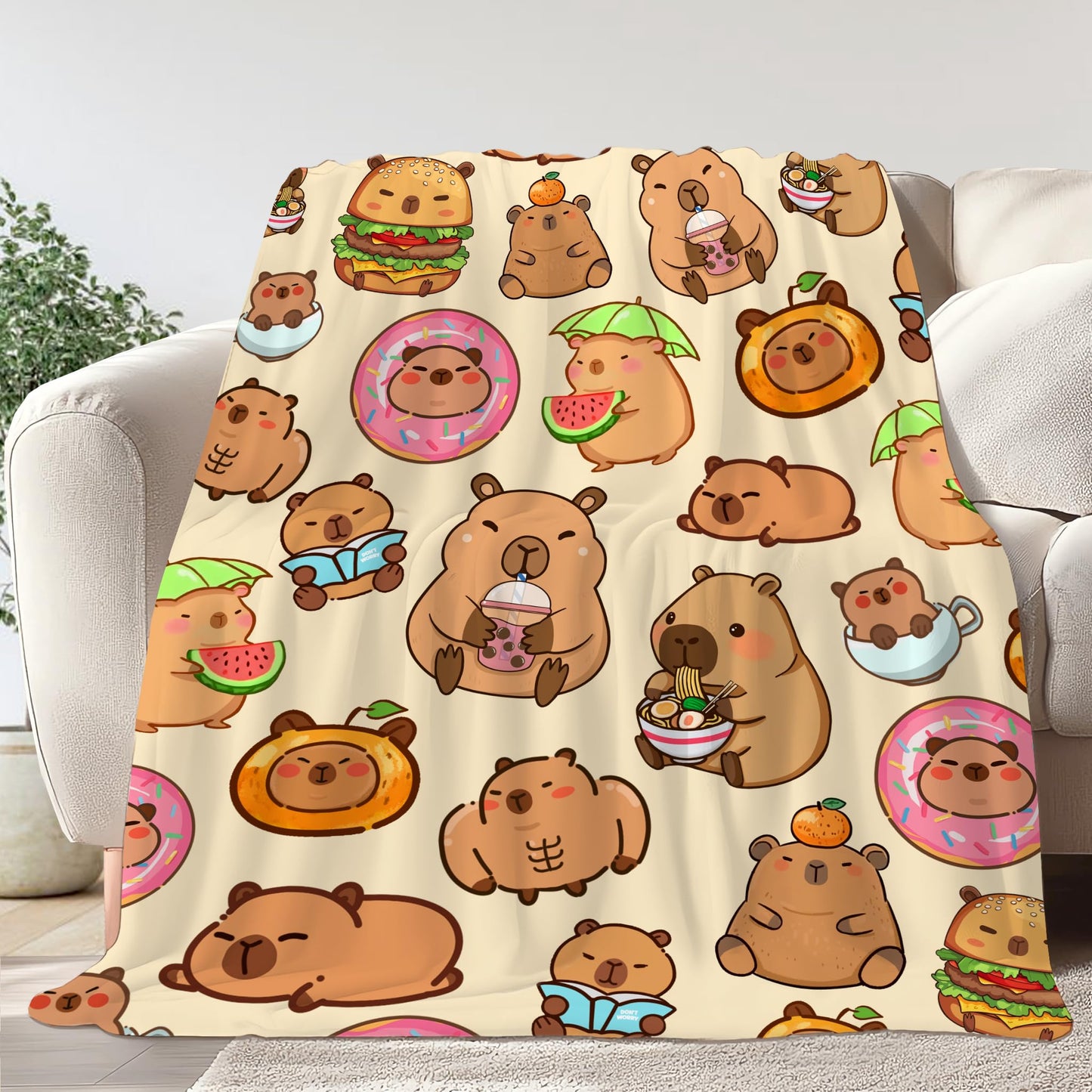 Capybara Gifts Blanket, Soft Flannel Throw for Kids Boys Girls, Cute Animal Plush Gift for Teens Birthday, Cozy Kawaii Stuff Decor for Room Couch Sofa-40x50inches