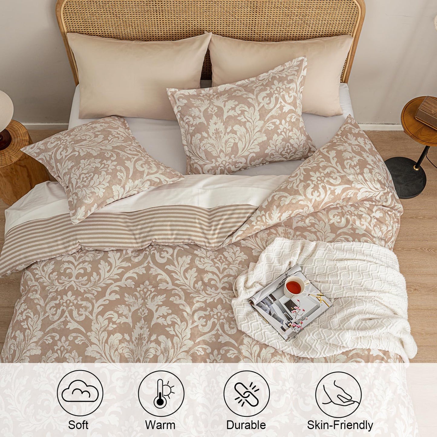 PHF Ultra Soft Floral Duvet Cover Queen Size, Printed Bedding Set 3 Pieces, Comfy Farmhouse Pattern Duvet Cover Set with 2 Pillow Shams, Zipper Closure and 8 Ties, 90"x90", Paisley-red