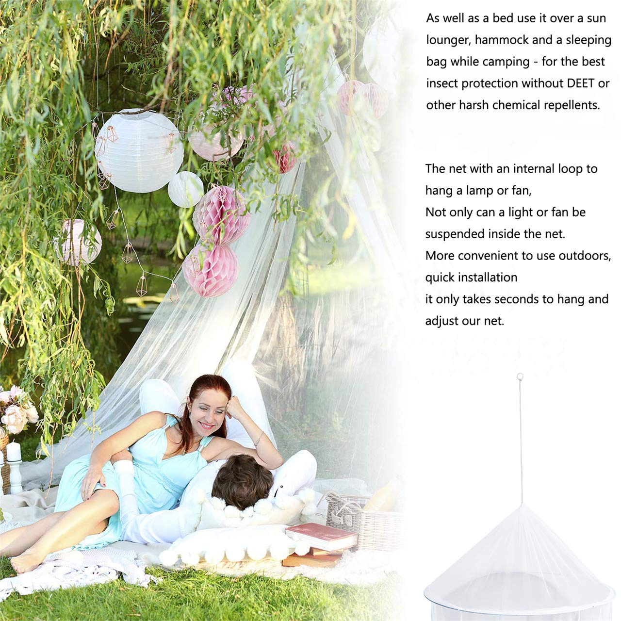 Comtelek Bed Canopy with Lights,Mosquito Net Bed Canopy for Girls Canopy Bed Curtains Full Queen Size from Ceiling,Dome Mosquito Netting Bed Tent Twin Girls Princess Canopy King Bed Decor