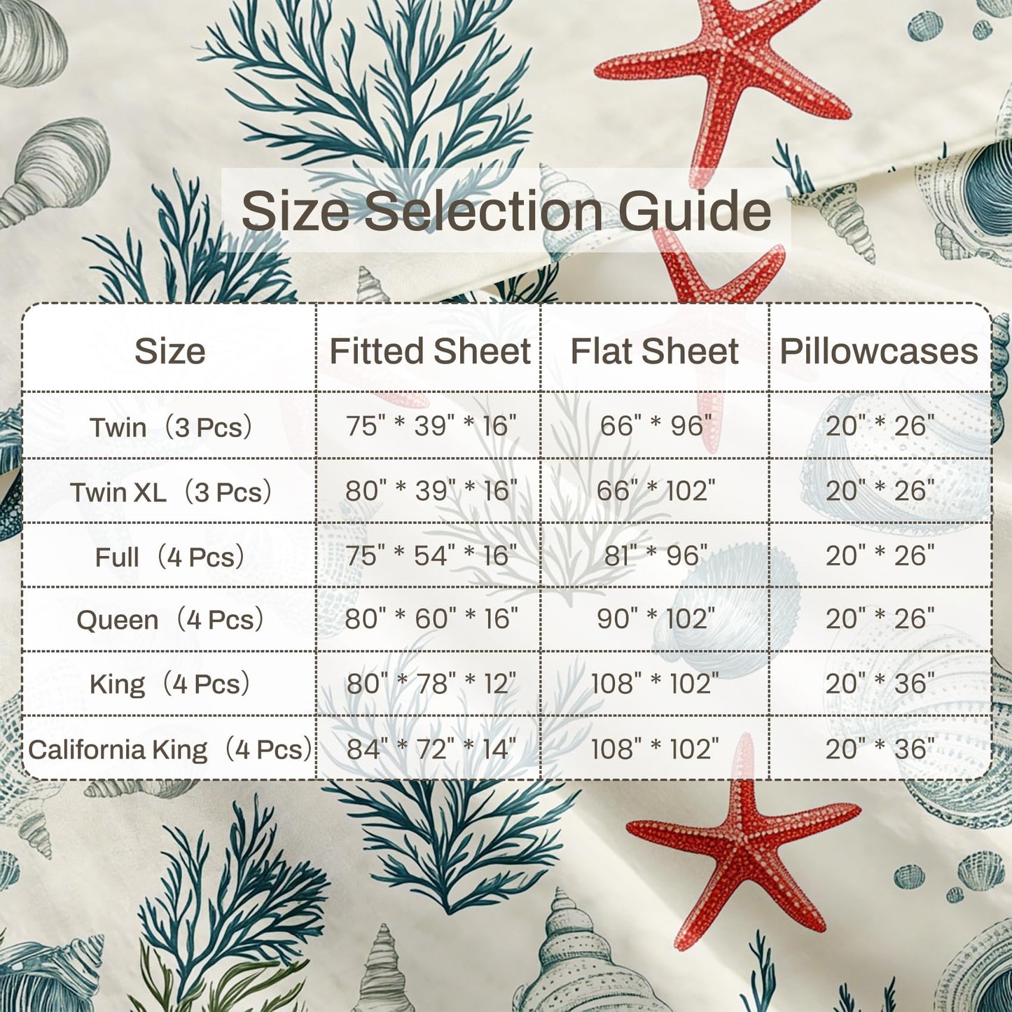 Coastal Queen Sheet Set 4 Pcs Marine Life Bed Sheets