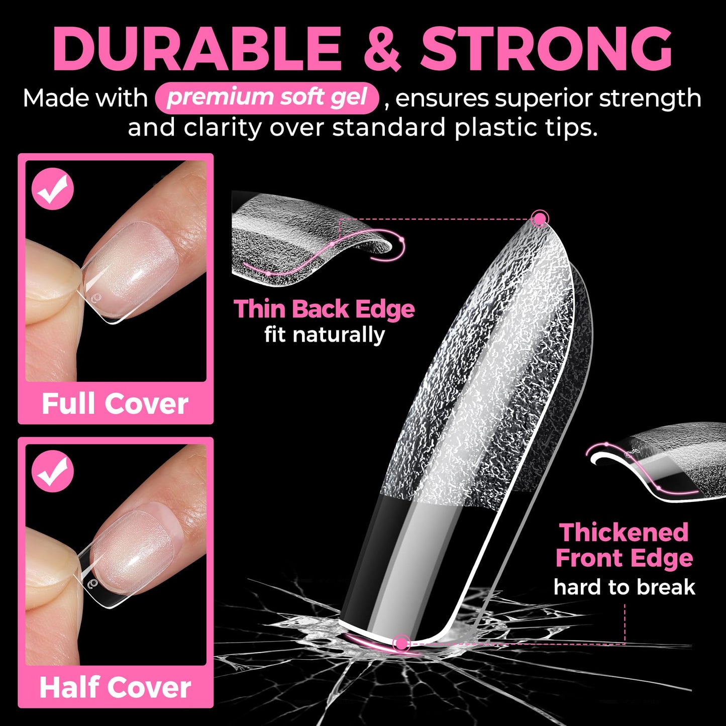 UNA GELLA Extra Short Square Oval Nail Tips 216pcs Pre-shaped Half Matte Squoval Gel Nail Tips Full Cover Square Round Clear Acrylic Fake Nails for Press on Nail Extensions Home DIY Salon 12 Sizes