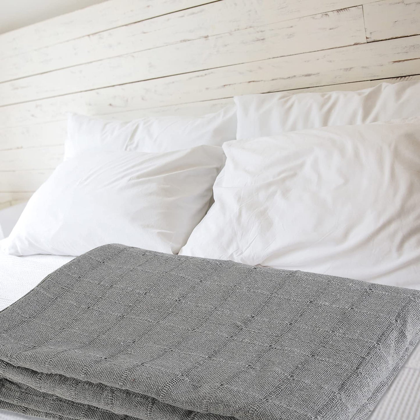 100% Cotton Gray Throw Blanket Woven Checker Pattern Super Soft Breathable Lightweight 68x90 inches Birthday