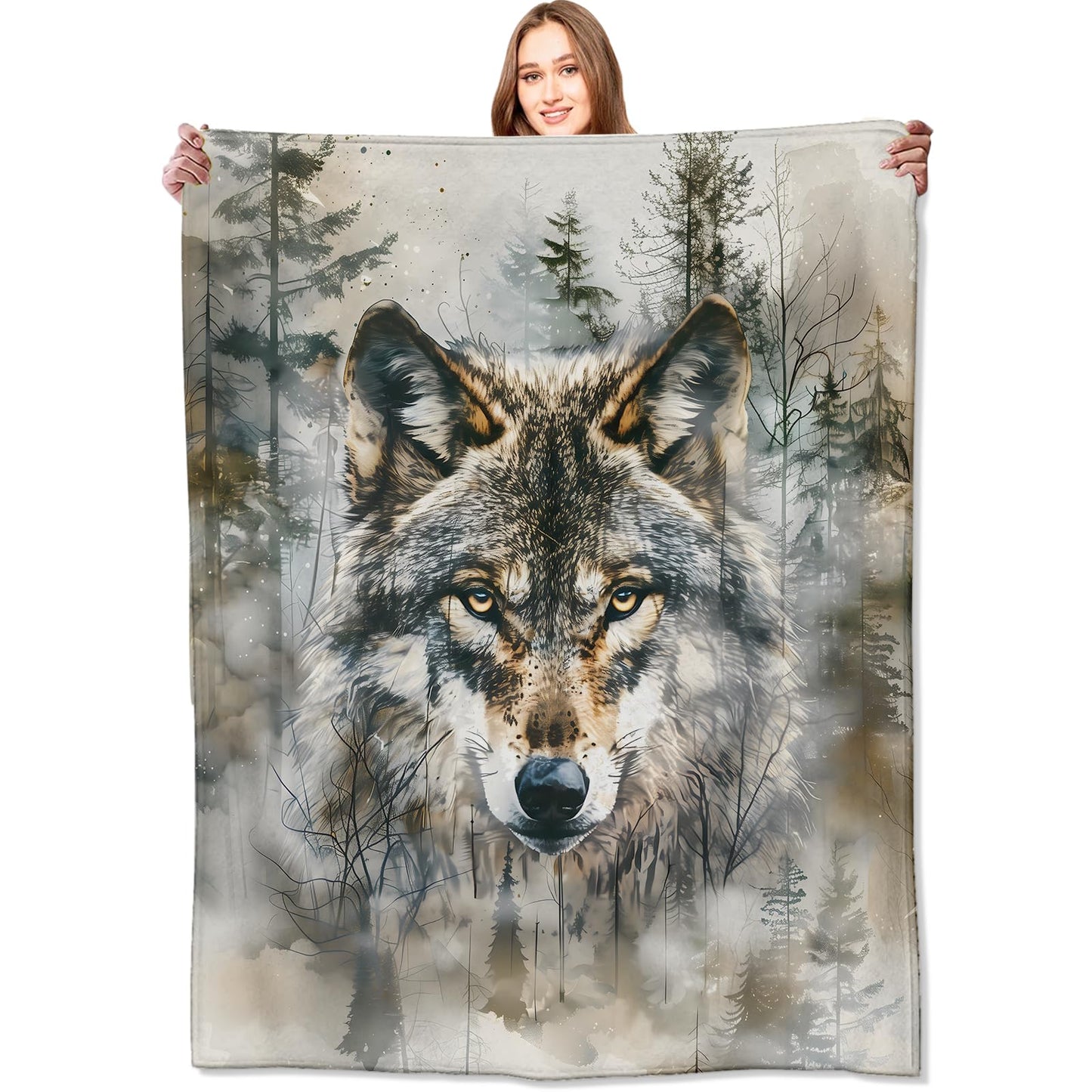 VODRM Cool Wolf Blanket Majestic Forest Throw Blankets,Birthday Gifts for Kids Men Women & Wildlife Lovers,Lightweight Soft Fleece Cozy for Sofa Couch Bed Room Rustic Decor 50x60in