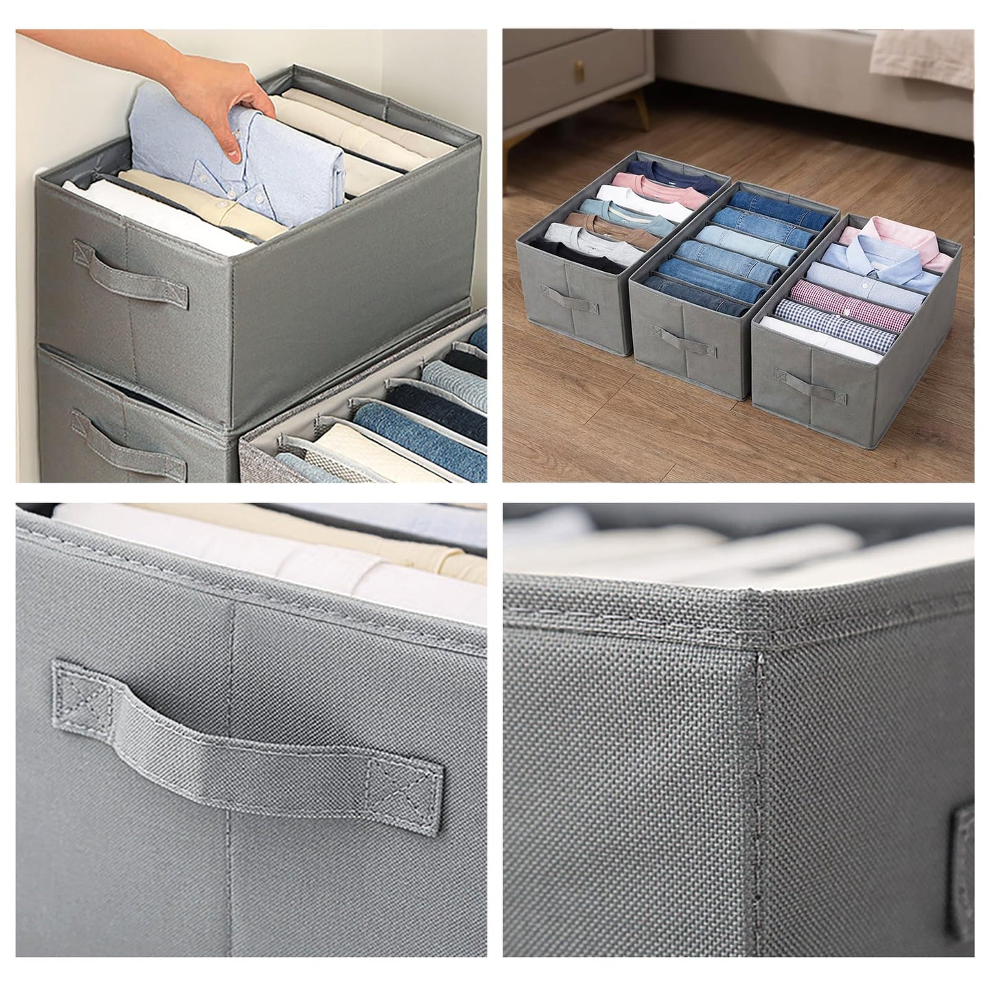 Nicunom 6 Pack Wardrobe Clothes Organizer, 6 Grids Large Clothes Closet Organizer and Storage, Divided Clothing Storage Boxes Bins Closet Drawer Organizer for Jeans T-shirt Pants Sweater