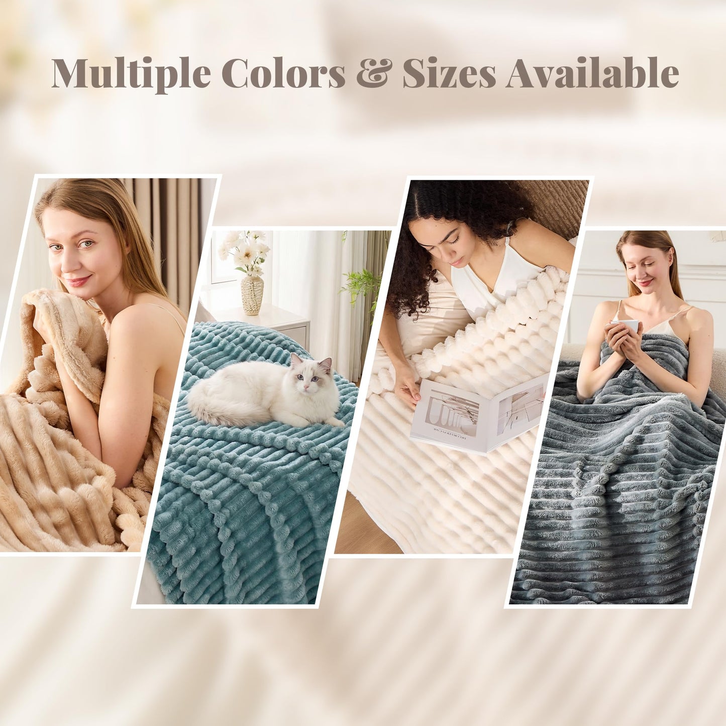 SUPRYNEX Dusty Blue Striped Throw Blanket, 330GSM Soft Plush Fleece Blanket for Couch Sofa Travel, Decorative Cozy Giftable Home Blanket, 50x70 Inches