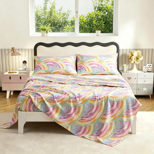SDY 4 Pieces Kids Mermaid Bed Sheets Full Size Soft Microfiber Rainbow Bedding Set for Girls Boys Toddler