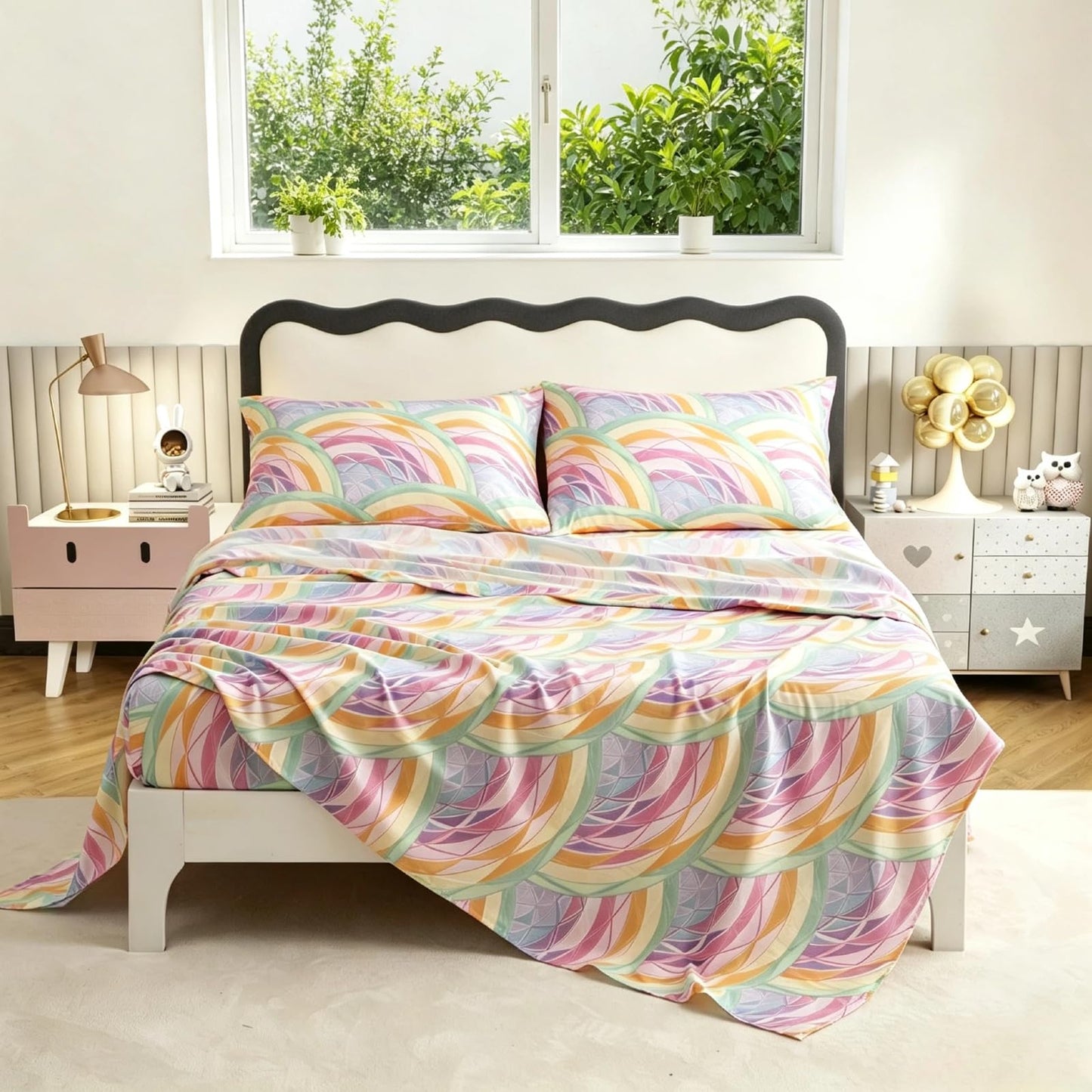 SDY 4 Pieces Rainbow Bed Sheet Set Queen, Super Colorful Mermaid Bed Sheets Set for Girls, Boys, Kids and Toddler, Bed in A Bag Packaged with 1 Fitted Sheet+ 1 Top Flat Sheet + 2 Pillowcases