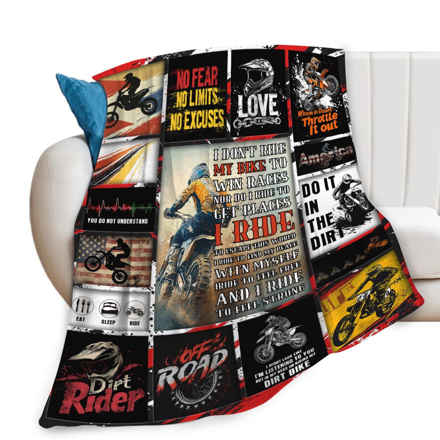 Motorcycle Blanket for Mens, Dirt Bike Flannel Throw Blanket, Fleece Soft Cozy Stuff Blankets Gift for Women Men Couch Sofa Bed 50" x 40"