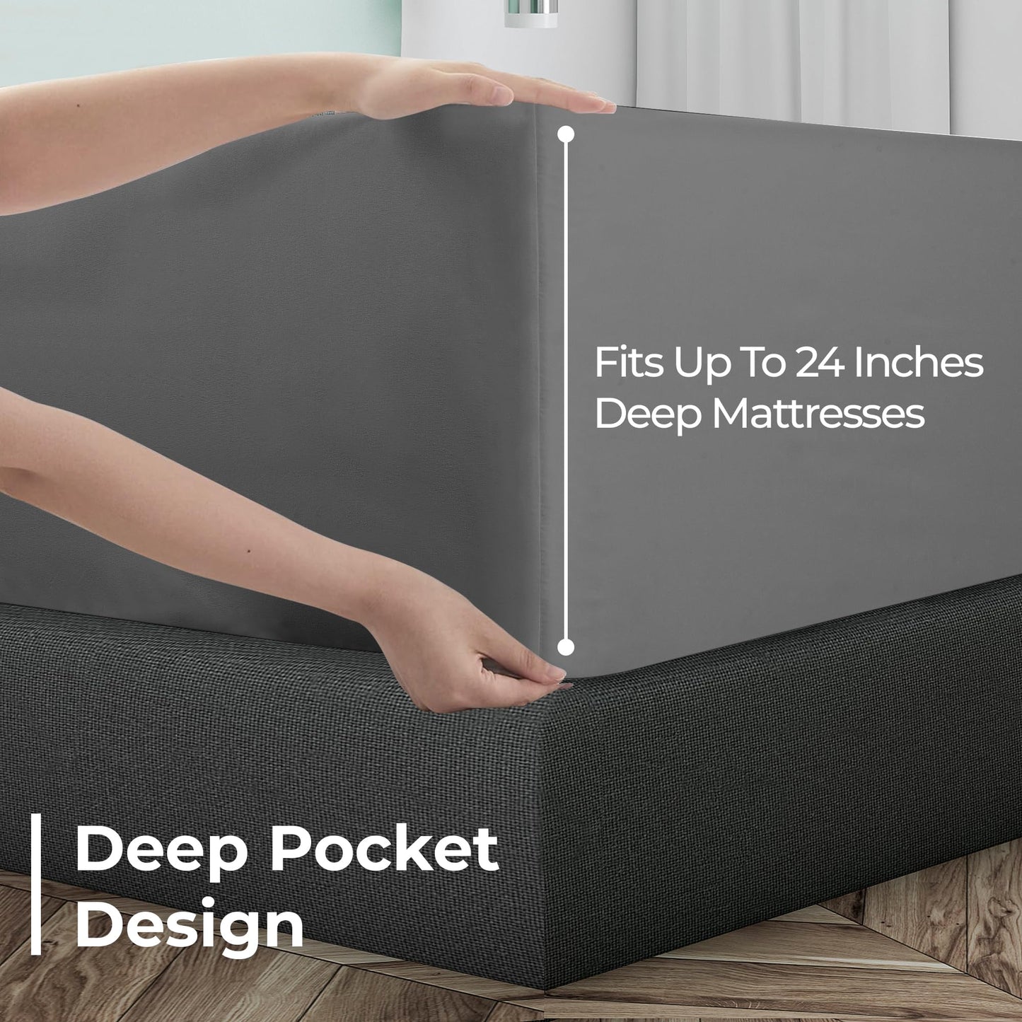 Royale Linens Extra Deep Pocket Full Fitted Sheet Only - Full Size Deep Pocket Grey Fitted Sheet - Fits 18 inch to 24 inch Thick Mattress - Soft & Breathable Elastic Sheets (54x75 Inches, Grey)