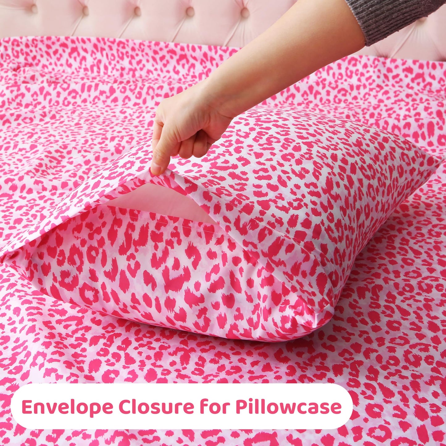 Mooreeke Leopard Cheetah Printed Twin Bed Sheets, Soft Microfiber Bedding Sheets & Pillowcases, Deep Pocket Non-Slip Fitted Twin Sheet, Pink Animal Pattern Bedsheets