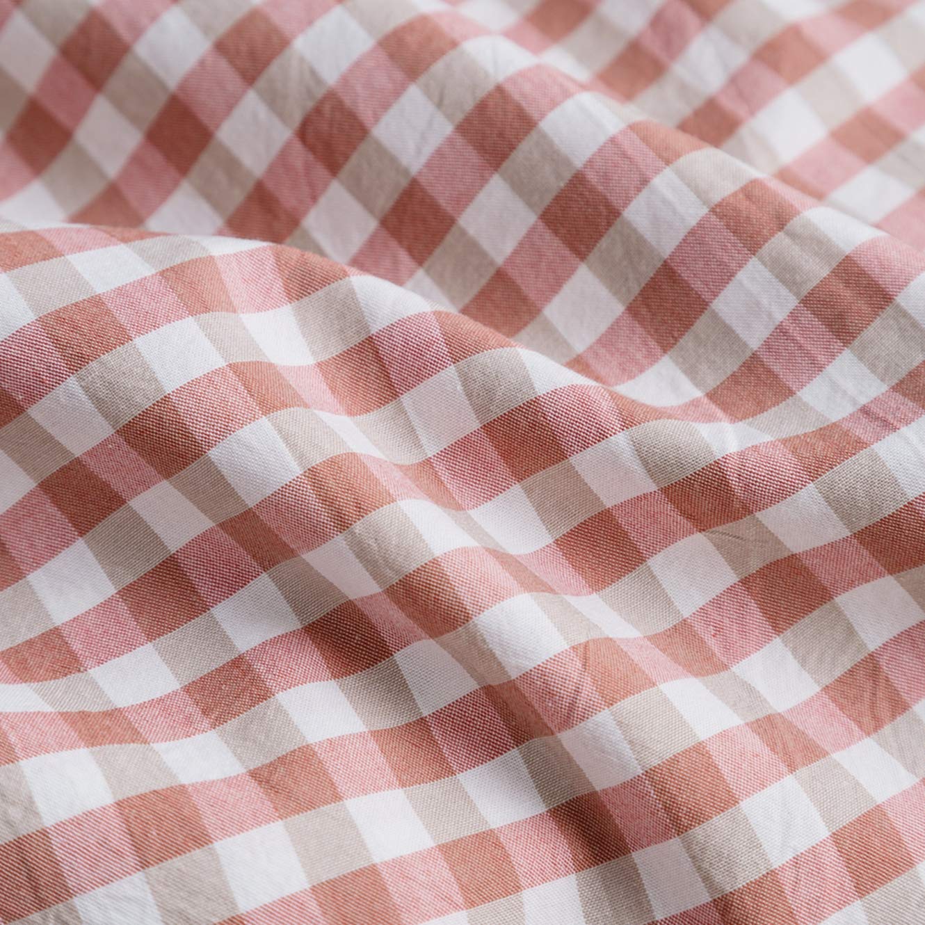 SUSYBAO Orange Gingham Plaid Duvet Cover Queen 100% Washed Cotton Coral Grid Duvet Cover Set 3 Pcs 1 Checkered Gingham Duvet Cover with Zipper Ties 2 Pillowcases Luxury Soft Orange Plaid Bedding Set