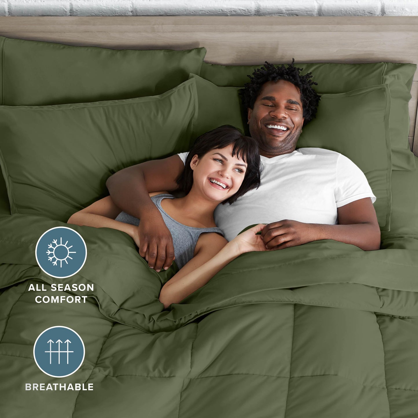 Bare Home Bed-in-A-Bag 7 Piece Comforter & Sheet Set - King - Goose Down Alternative - Ultra-Soft 1800 Premium - Bed Set (King, Cypress/Cypress)