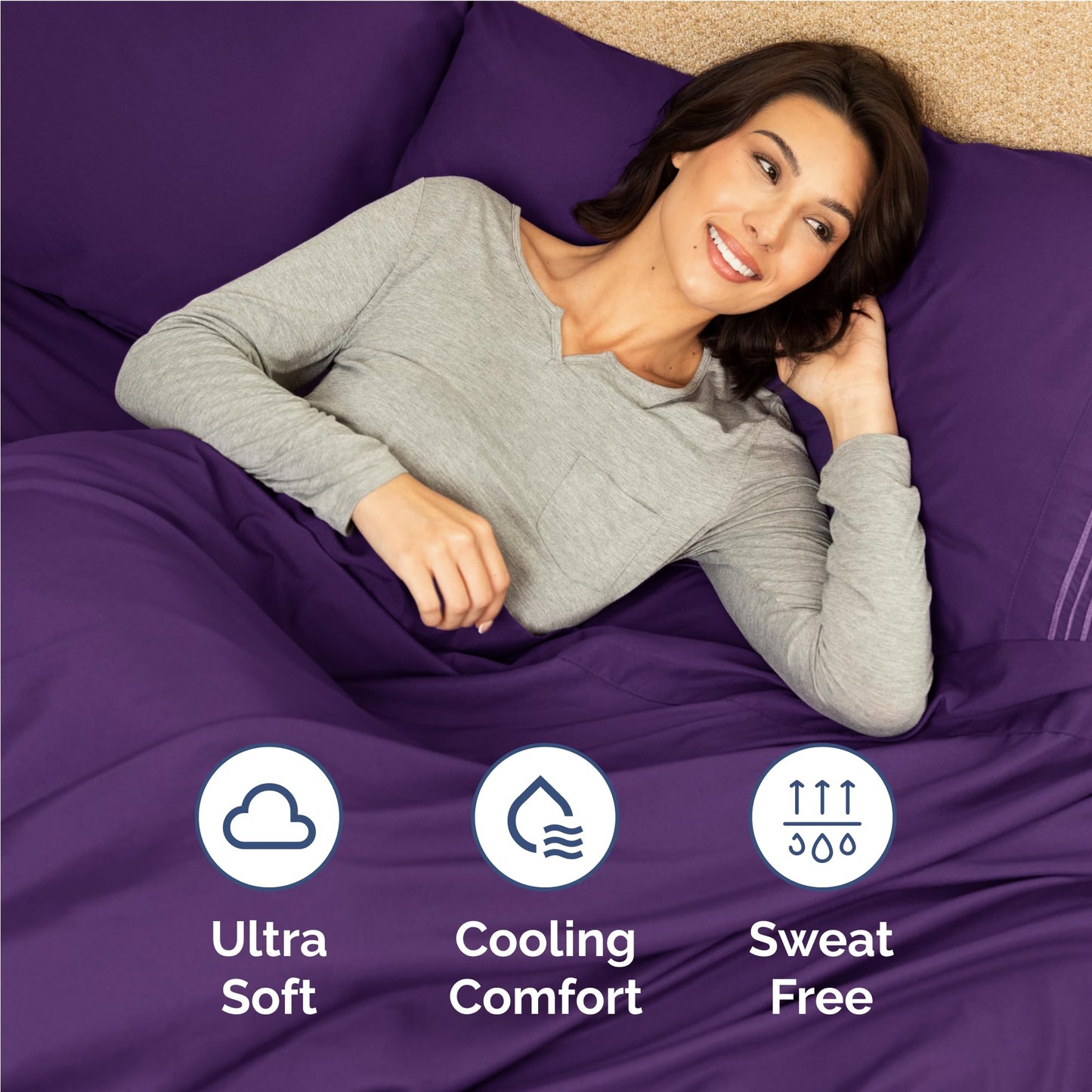 Full Size 4 Piece Sheet Set - Comfy Breathable & Cooling Sheets - Hotel Luxury Bed Sheets for Women & Men - Deep Pockets, Easy-Fit, Extra Soft and Wrinkle Free Sheets - Purple Oeko-Tex Bed Sheet Set