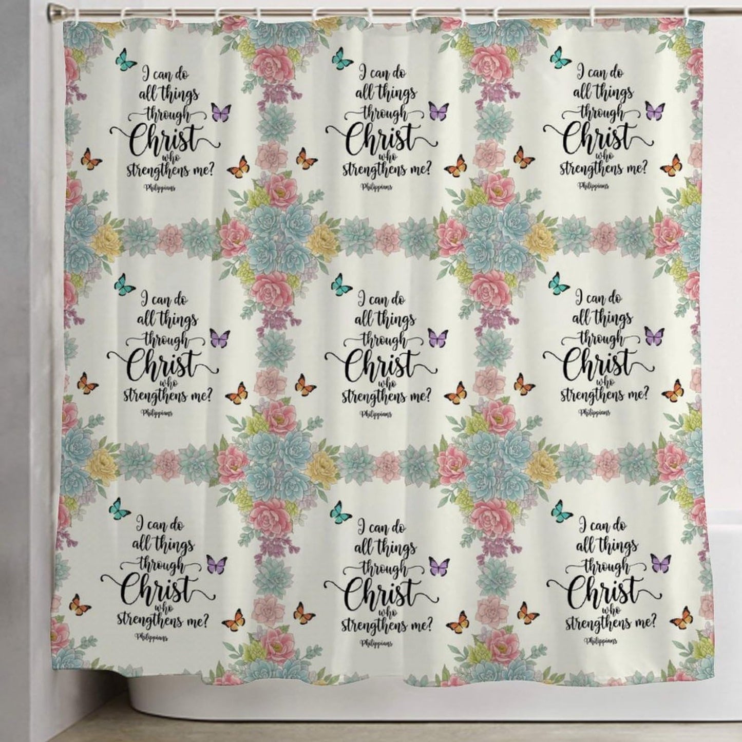 Meaudiwes Classic Shower Curtain Set Bathroom Decoration with Curtain Hooks Christian Religious Bible Verse Scripture Prayer, 72"x 70"