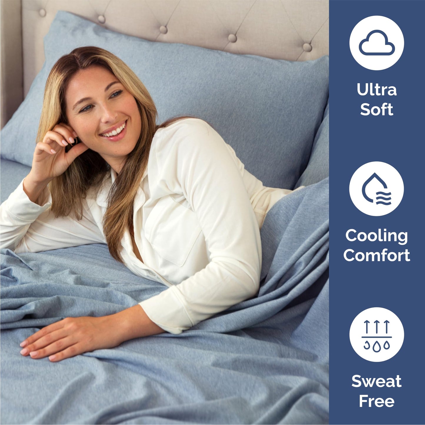 Queen Size 4 Piece Sheet Set - Comfy Breathable & Cooling Sheets - Hotel Luxury Bed Sheets for Women & Men - Deep Pockets, Easy-Fit, Soft & Wrinkle Free Sheets - Heathered Blue Oeko-Tex Bed Sheet Set