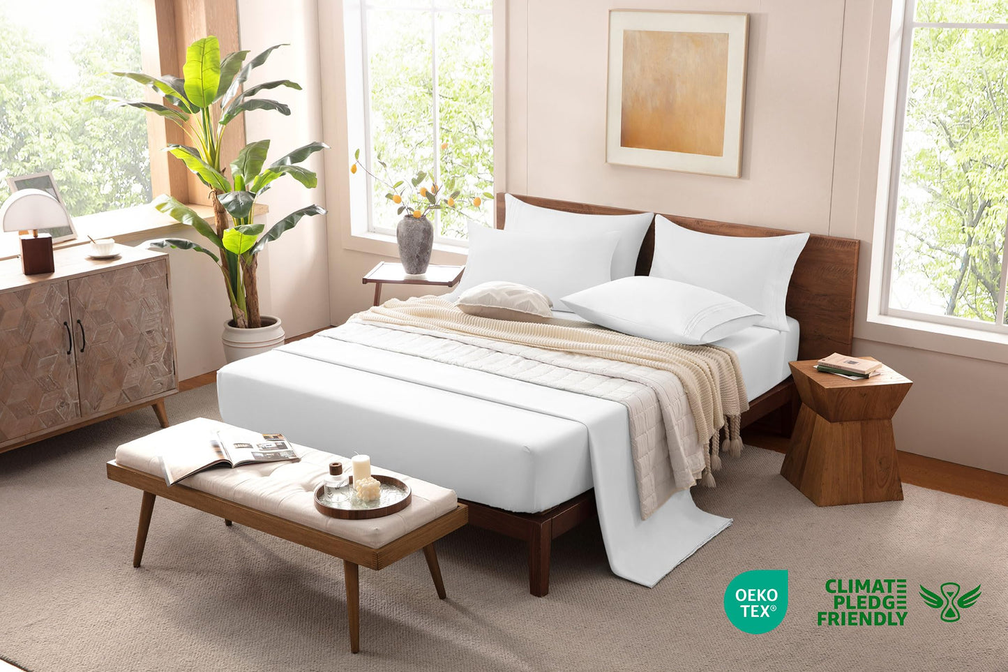 MISSQ California King Size Bed Sheets Set - Cooling, Extra Soft, Wrinkle & Fade Resistant, Hypoallergenic - 4 Piece Hotel Luxury Microfiber Sheets with 16 Inch Deep Pocket, Cal King, White