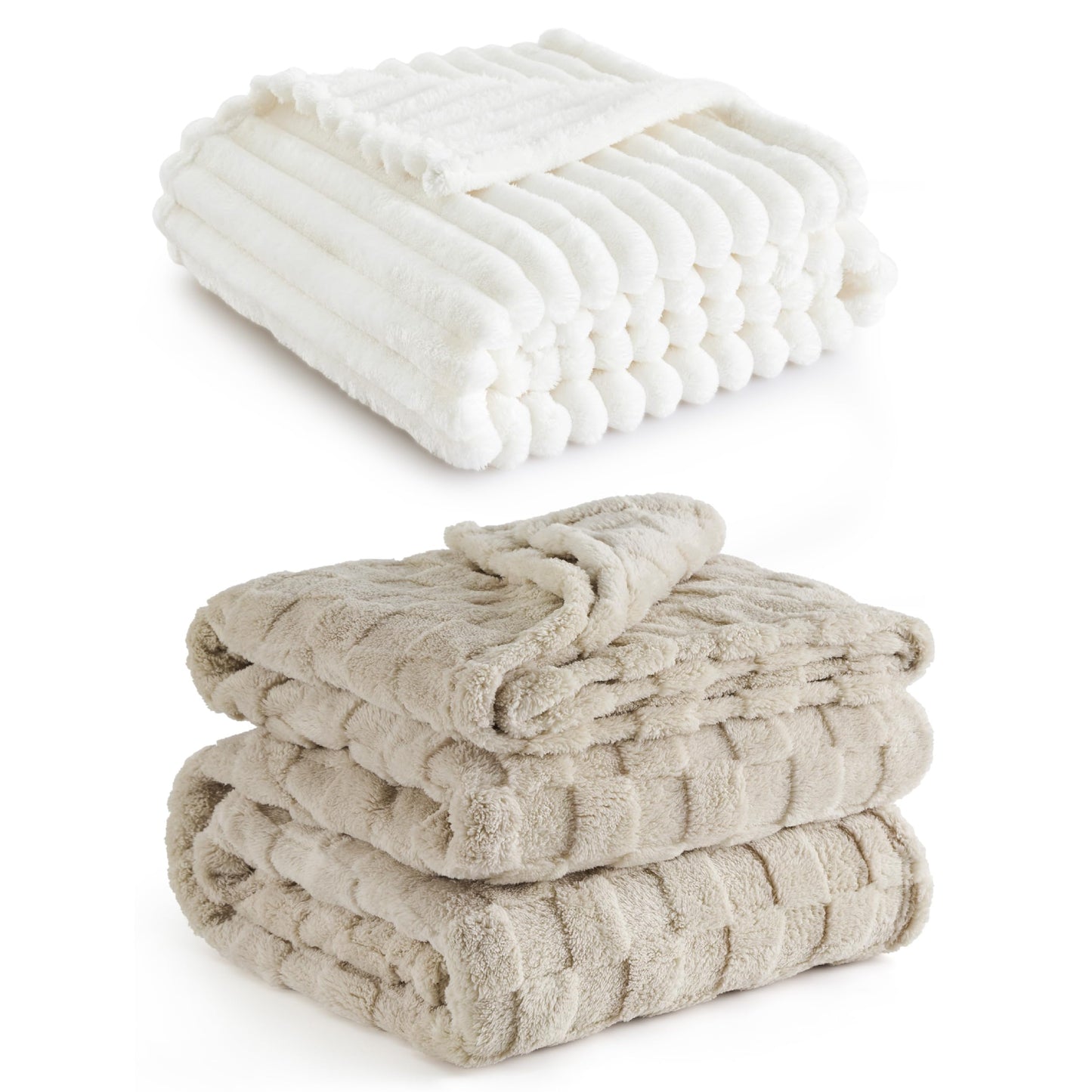 Bedsure White Fleece Throw Blanket for Couch Light Brown Fleece Blanket for Couch