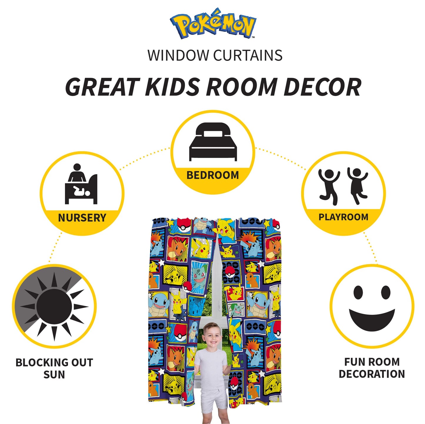Pokémon Kids Room Window Curtains Drapes Set, 82 x 63 in, (Officially Licensed Product) by Franco