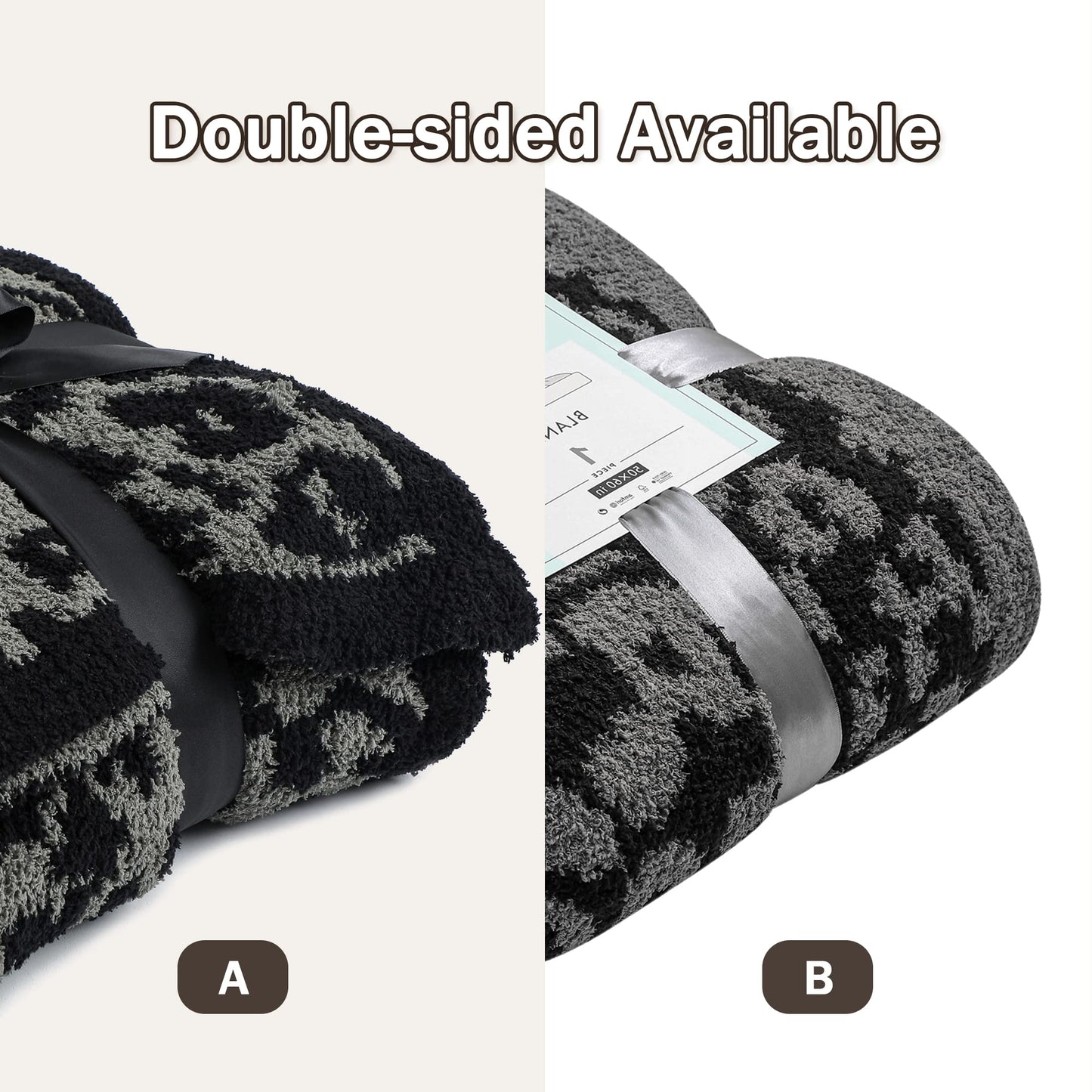 bearberry Fuzzy Leopard Knitted Throw Blanket Soft Cozy Warm Microfiber Blanket for Couch Sofa Bed Travel(Graphite/Carbon, 50"x60")