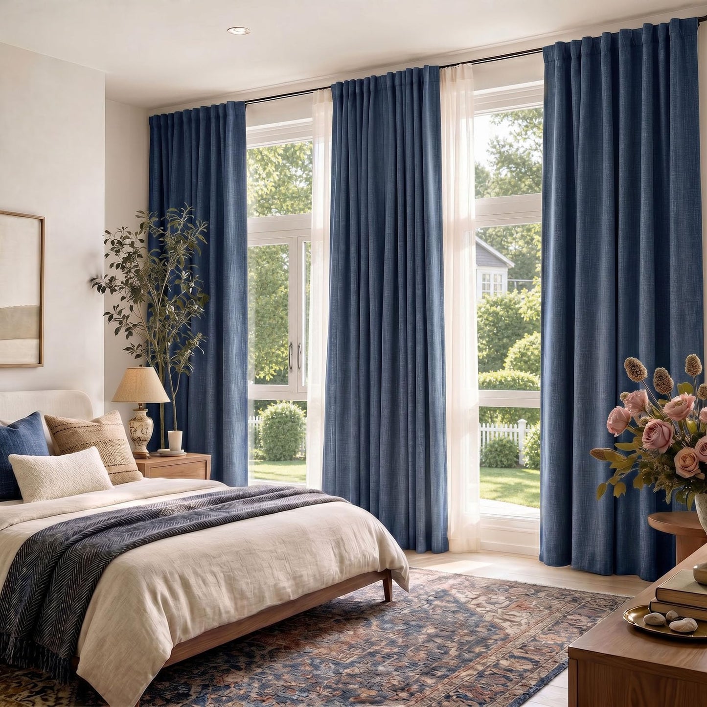 jinchan Burlap Look Curtains Blackout Curtains for Bedroom Lined Linen Textured Curtain for Living Room 84 Inches Long French Country Farmhouse Window Curtains 2 Panels Blue Curtains