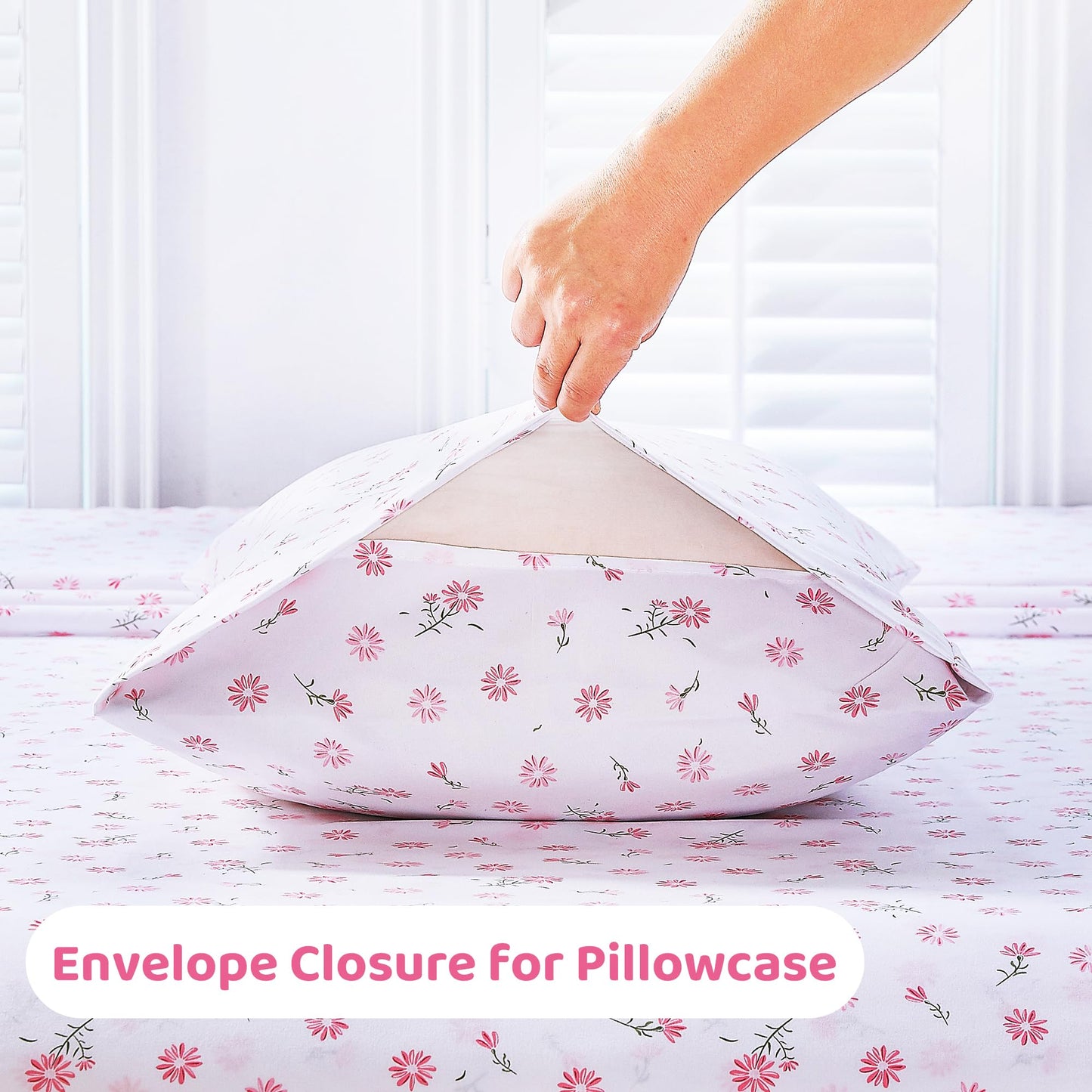 Mooreeke Cozy Vintage Microfiber Printed Floral Queen Sheet Set - Soft & Breathable Pink Daisy Bed Sheets with Extra Deep Pocket - Non-Slip Fitted Design - Daisy Pattern - Queen