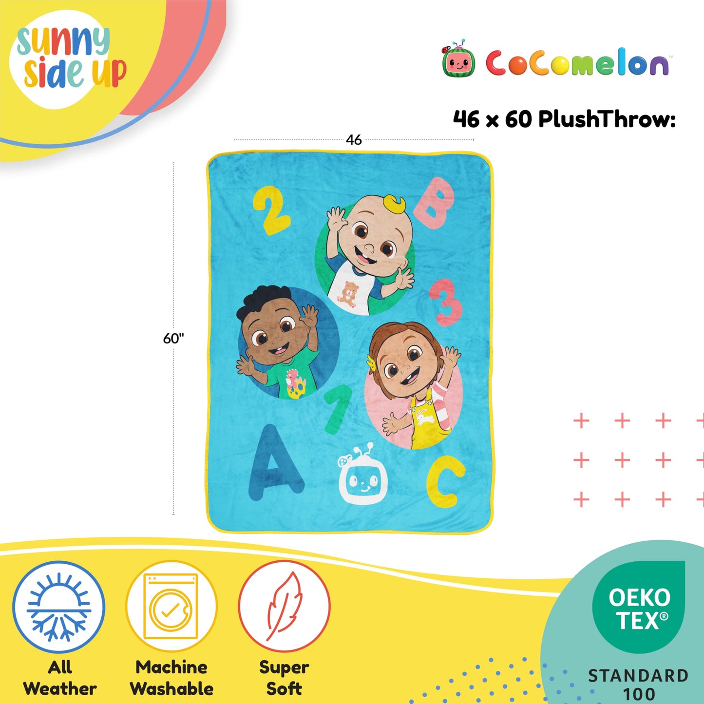 Sunny Side Up CoComelon Plush Throw Blanket - Measures 46 x 60 Inches - Super Soft & Cozy Fleece Kids Bedding