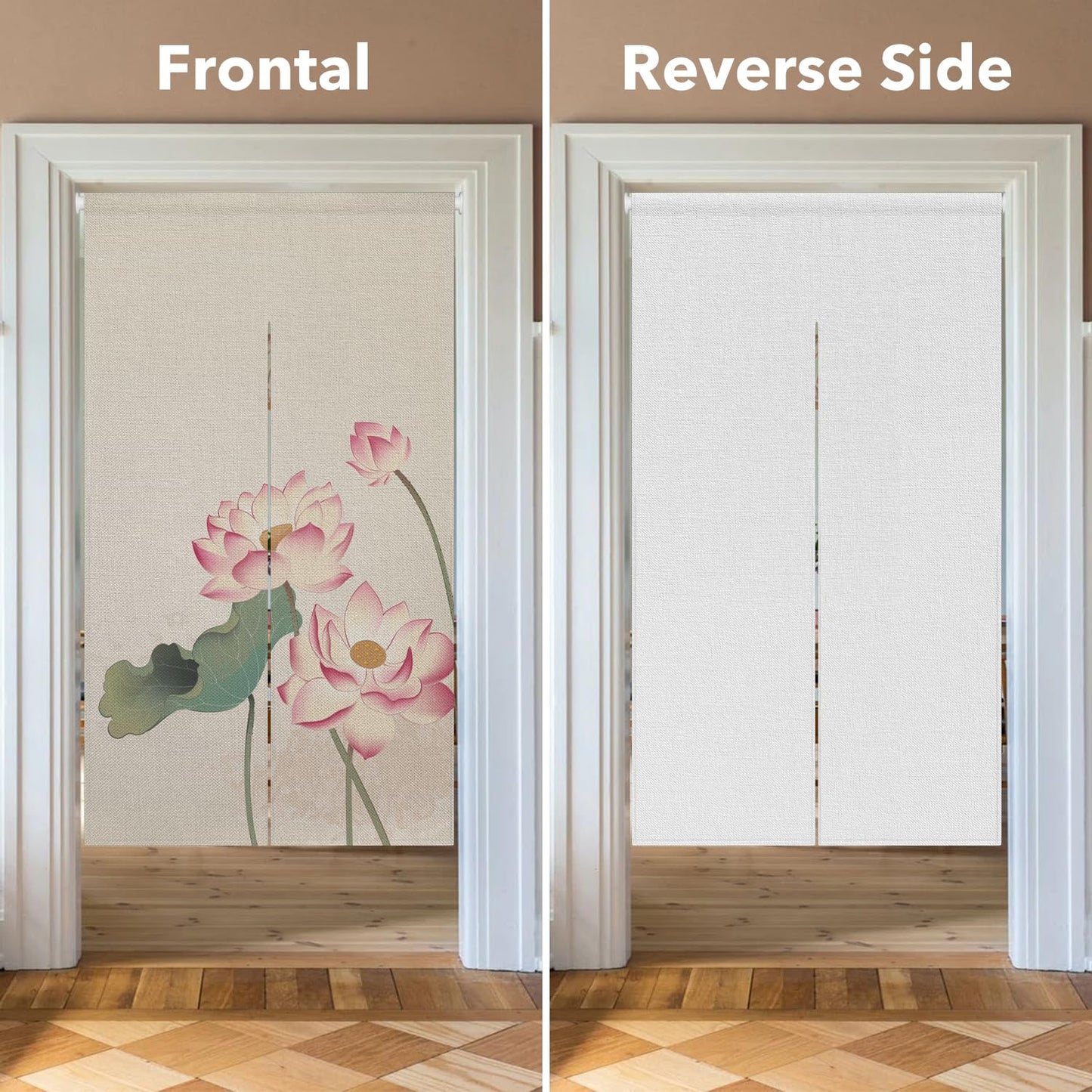 Leowefowa Long Style Noren Japanese Doorway Curtain Traditional Lotus Printed Window Treatment Fengshui Door Curatin Tapestry for Hanging Room Divider Curtains Kitchen Door Home Decor, 33.5"x 70.9"
