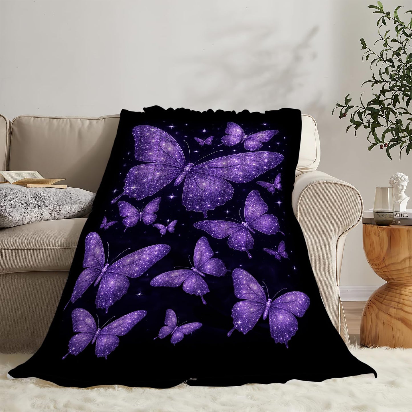 Butterfly Blanket for Women Beautiful Purple Butterflies Fleece Blanket Soft Cozy Fuzzy Plush Warm Stuff Animal Bedding Blankets Gifts for Girls Boys Kids Adult Men 40"X50"