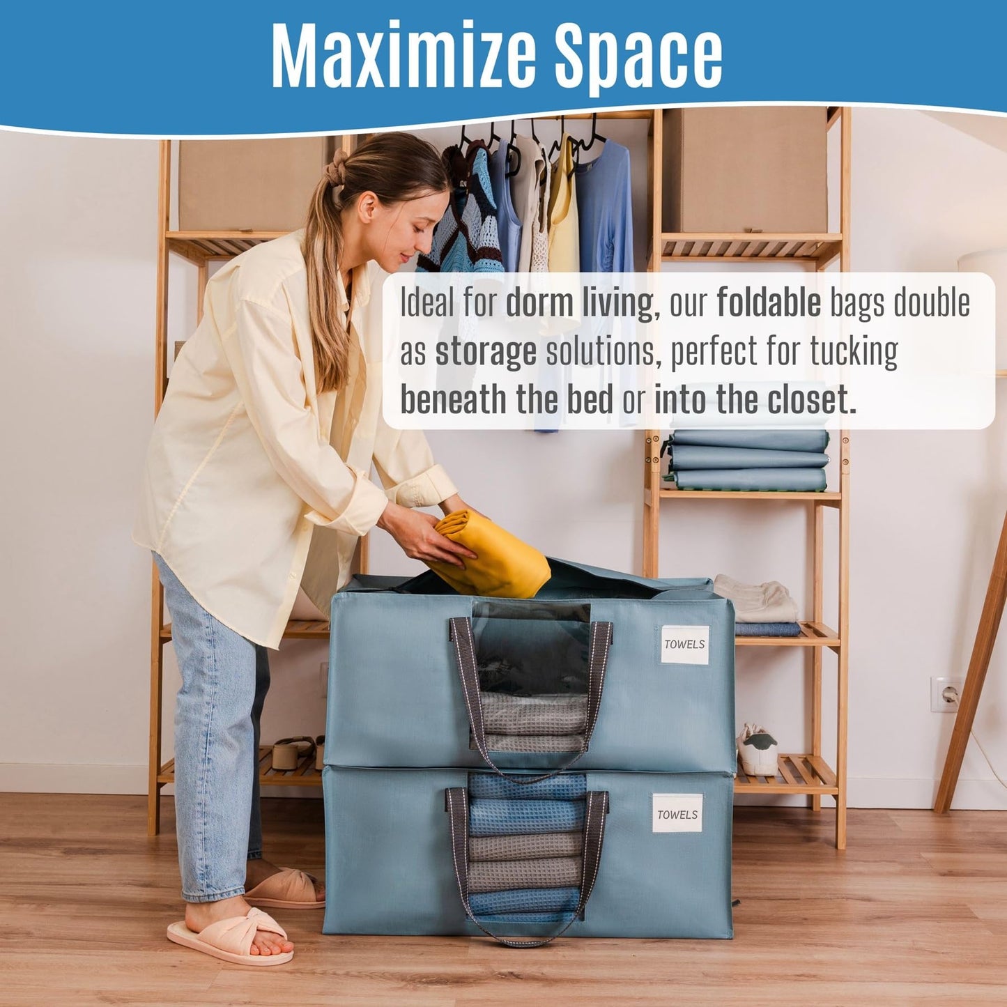VENO 4 Pack Heavy Duty Moving Bags, Packing Bags with Clear Window, Alternative to Moving Boxes, Storage Bins for Clothes, Blankets, Comforters, College Dorm Essentials (Light Blue Matte, 4 Pack)