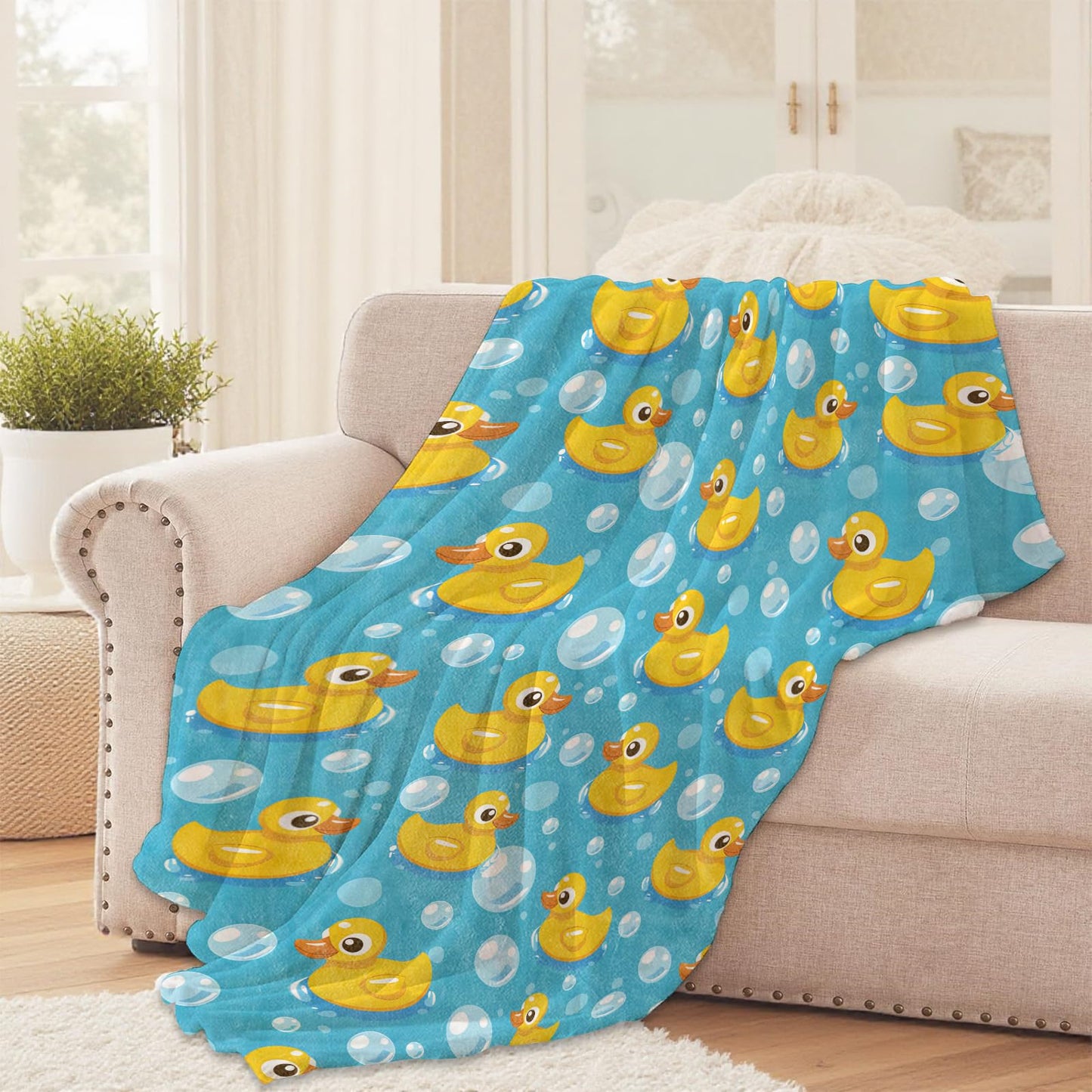 Rubber Duck Throw Blanket for Girls Boys Kids Adults, 50x60 in, Cozy Flannel Blanket for Bedroom, Camping, Couch, Room Decor, Fuzzy Warm Soft Gifts