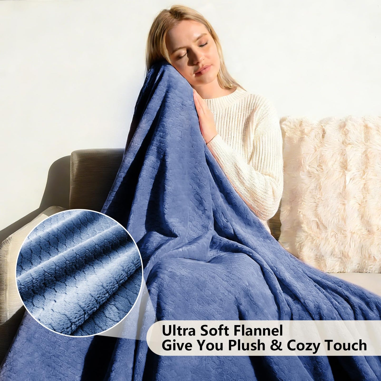 Kingcason Hoomly Soft Fleece Throw Blanket for AC Room, Soft Lightweight Flannel Blanket for Couch Travel Bed, Cozy Breathable Decor Gifts for Women & Men, Machine Washable, Denim Blue, 60x80 Inches