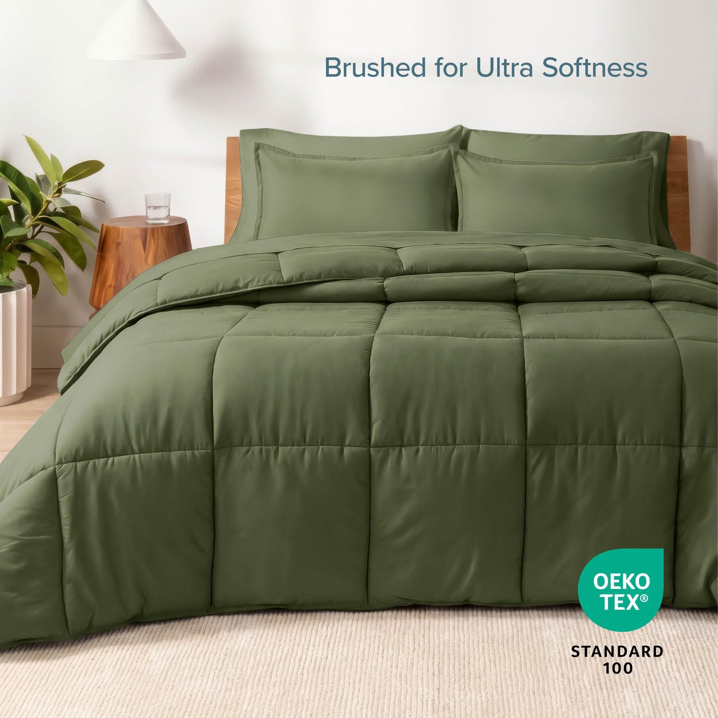 Bare Home Bed-in-A-Bag 7 Piece Comforter & Sheet Set - King - Goose Down Alternative - Ultra-Soft 1800 Premium - Bed Set (King, Cypress/Cypress)