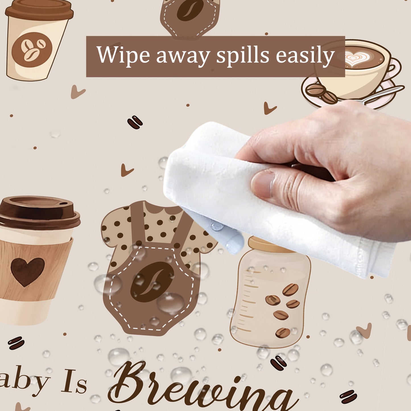 LUCKYQUBE Baby is Brewing Coffee Baby Shower Tablecloth, Neutral Brown Disposable Table Cover for Gender Reveal Party, Coffee Themed Baby Shower Supplies, Baby Bottle Tablecloth for Welcome Baby