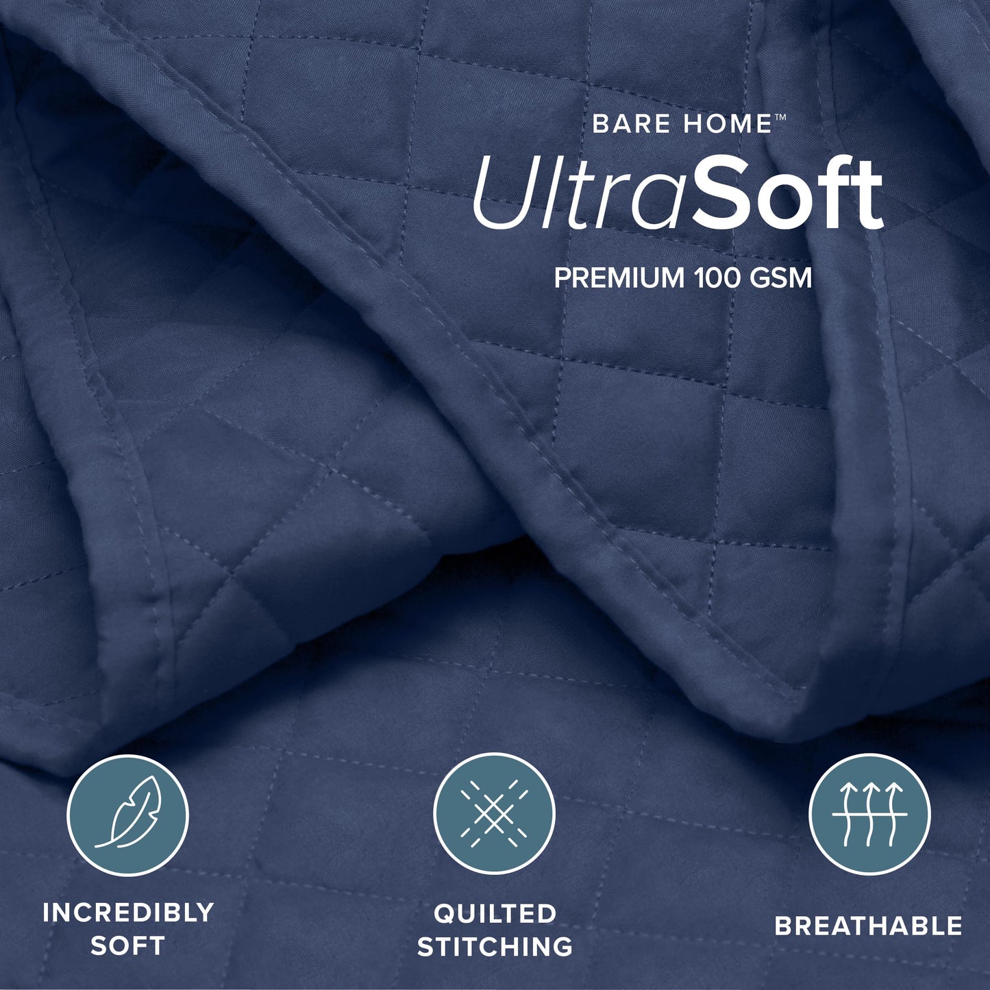 Bare Home Coverlet Set - Full/Queen - Lightweight Bed Decor - Comforter Alternative - All-Season Quilted Bedspread (Full/Queen, Dark Blue)
