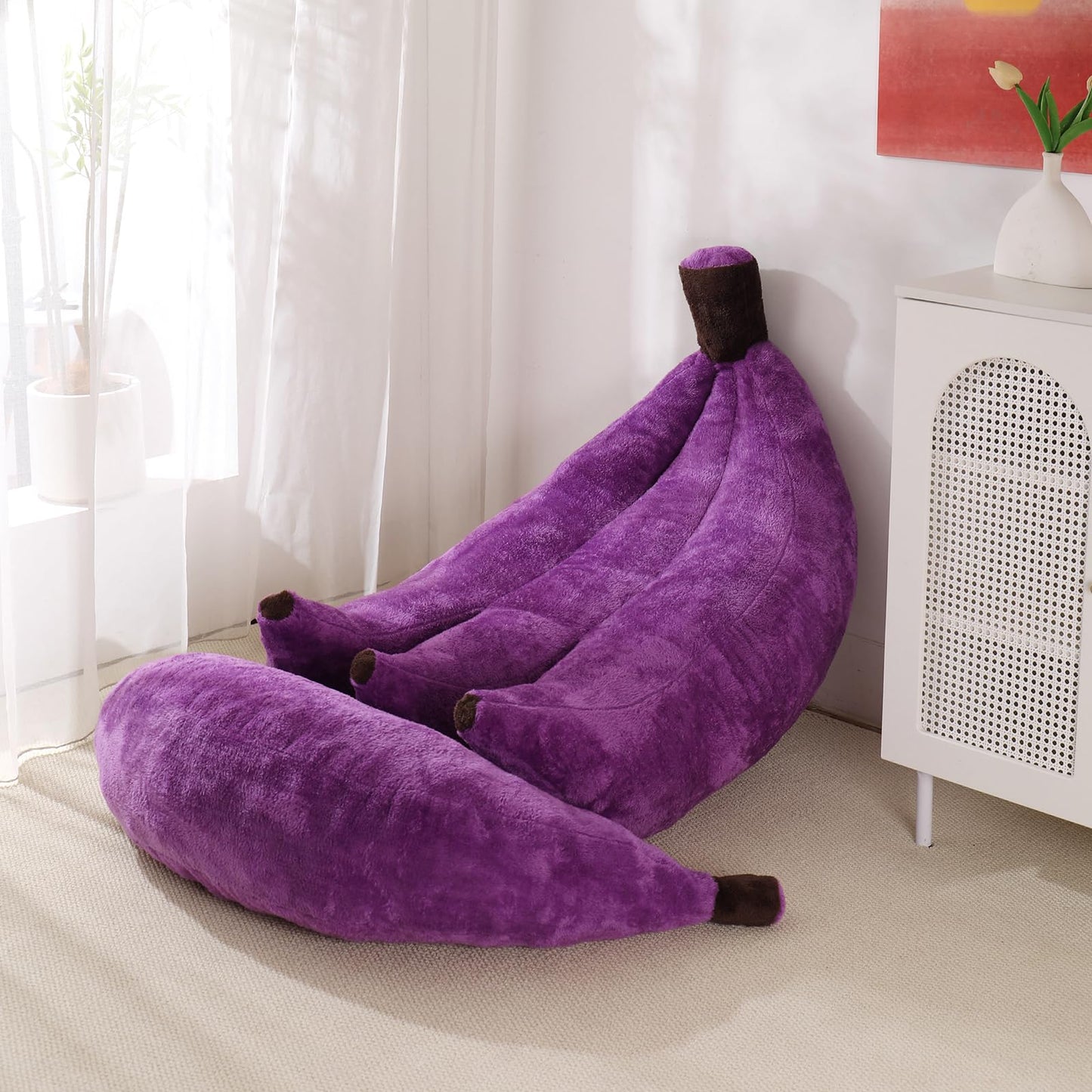 IEVENW Banana Bean Bag Chair with Ottoman, Floor Sofa Bed with Footrest, Comfy Convertible Lounger for Teens & Adults, Plush Couch for Bedroom, Living Room or Dorm, M-Violet