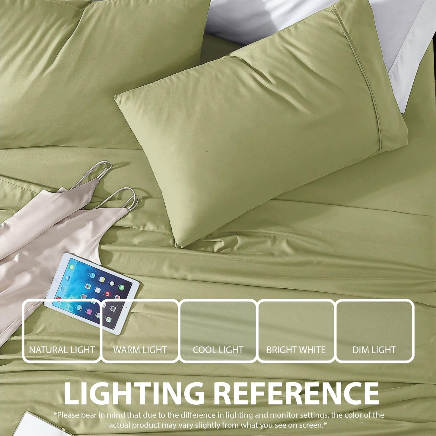 Cathay Home Essentials Ultra Soft Hypoallergenic Wrinkle Resistant Double Brushed Microfiber Bedding Sheet Set, Sage, Full
