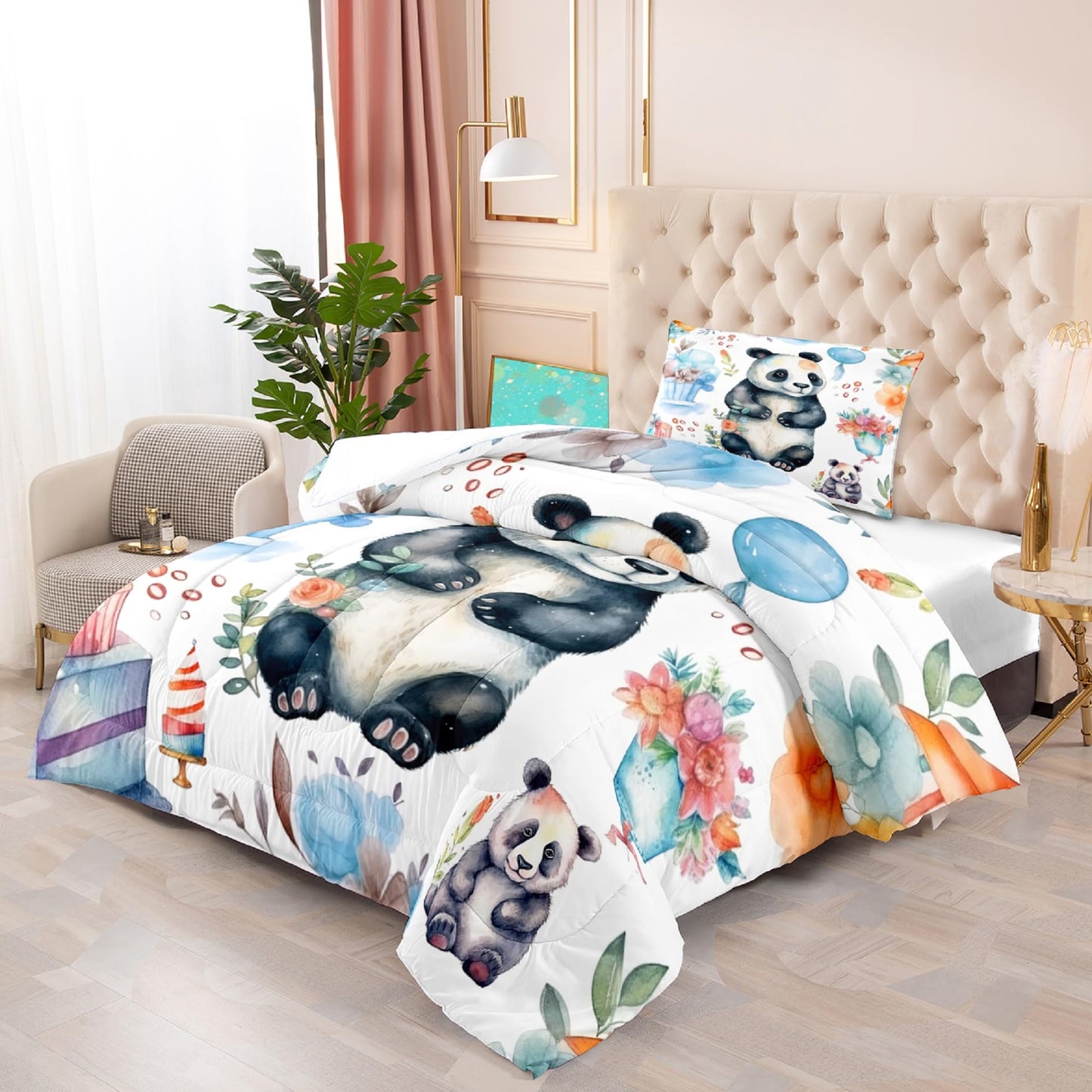 Panda Comforter Set Twin Size - Bedding for Boys Girls, Cute Cartoon Print Comfort Set for Kids Teens, 1 Comforter + 1 Pillowcase