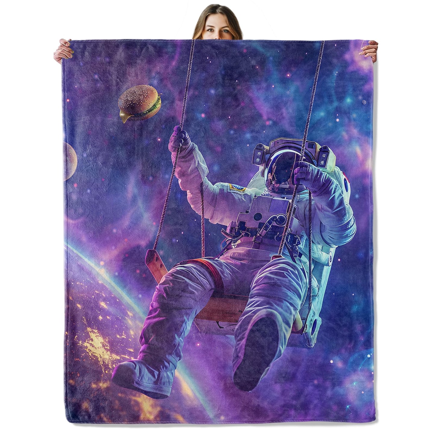 Astronaut Throw Blanket for Girls Boys Kids Adults, 50x60 in, Cozy Flannel Blanket for Bedroom, Camping, Couch, Room Decor, Fuzzy Warm Soft Gifts
